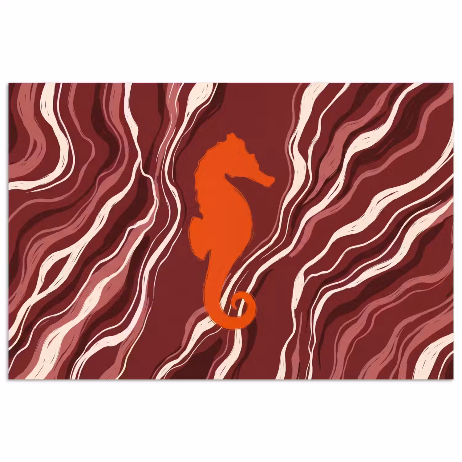 Zeepaardje - Golven - Zeeleven - Abstract - Oranje poster papier klein -3d