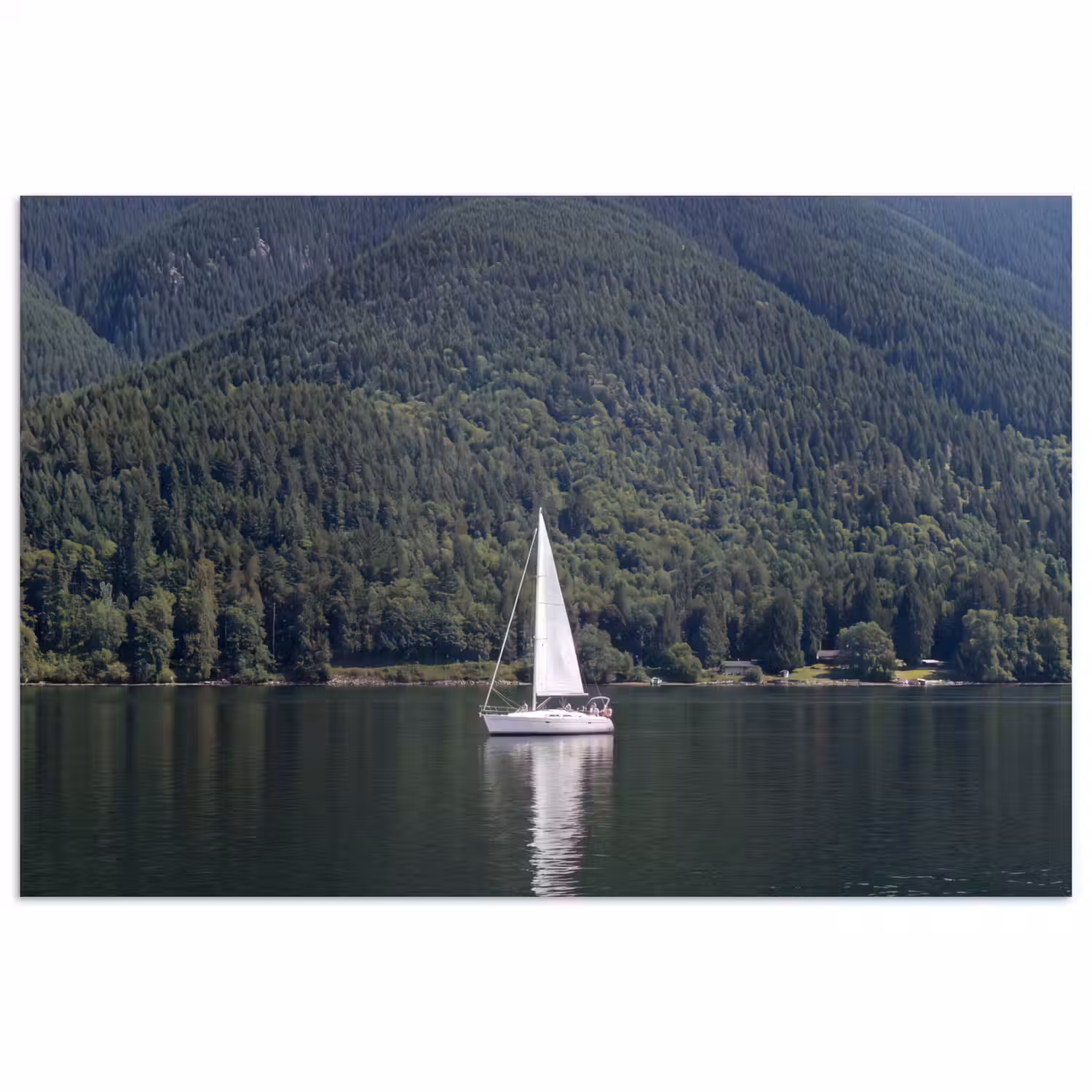 Zeilboot - Water - Bergen - Natuur - Groen poster papier klein -3d
