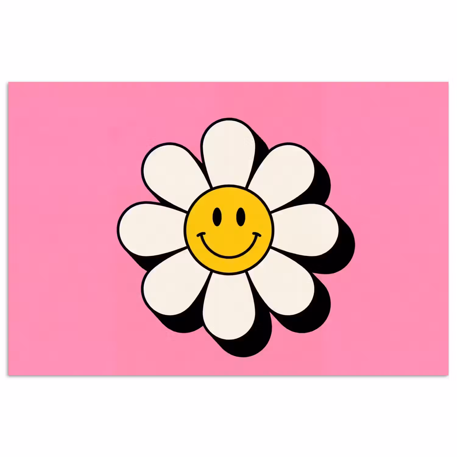 Smiley - Bloem - Roze poster papier klein -3d