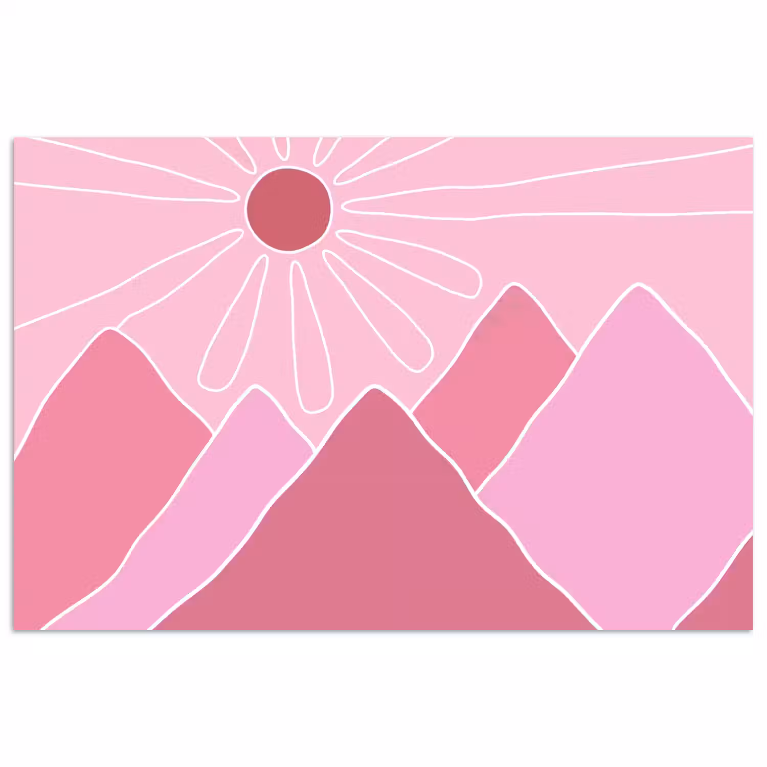Zon - Bergen - Natuur - Abstract - Roze poster papier klein -3d