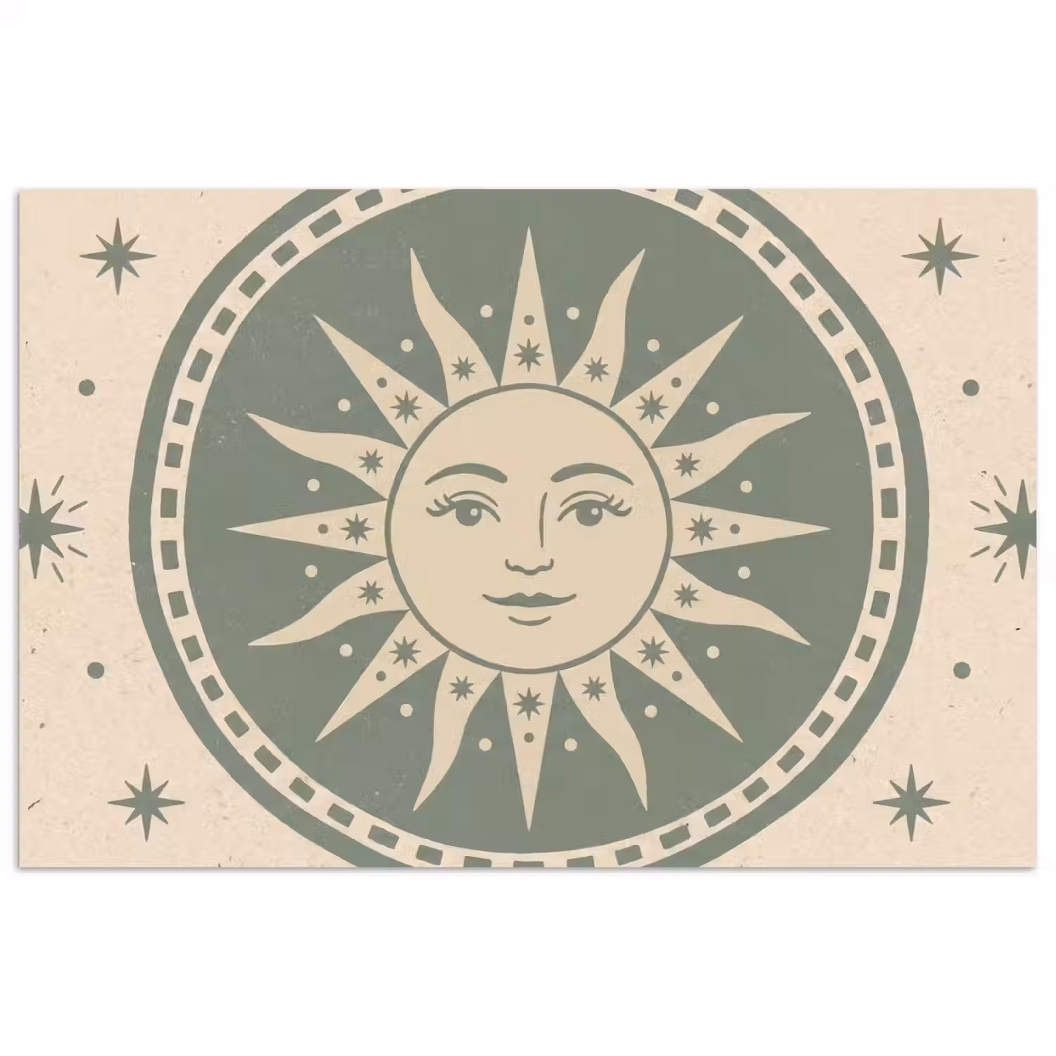 Zon - Sterren - Astrologie - Vintage - Groen poster papier klein -3d