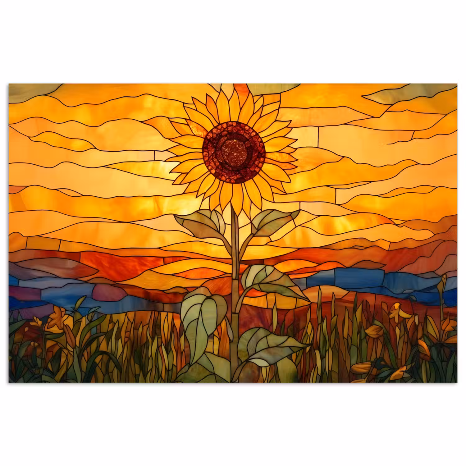 Zonnebloem - Mozaïek - Zonsondergang - Geel poster papier klein -3d