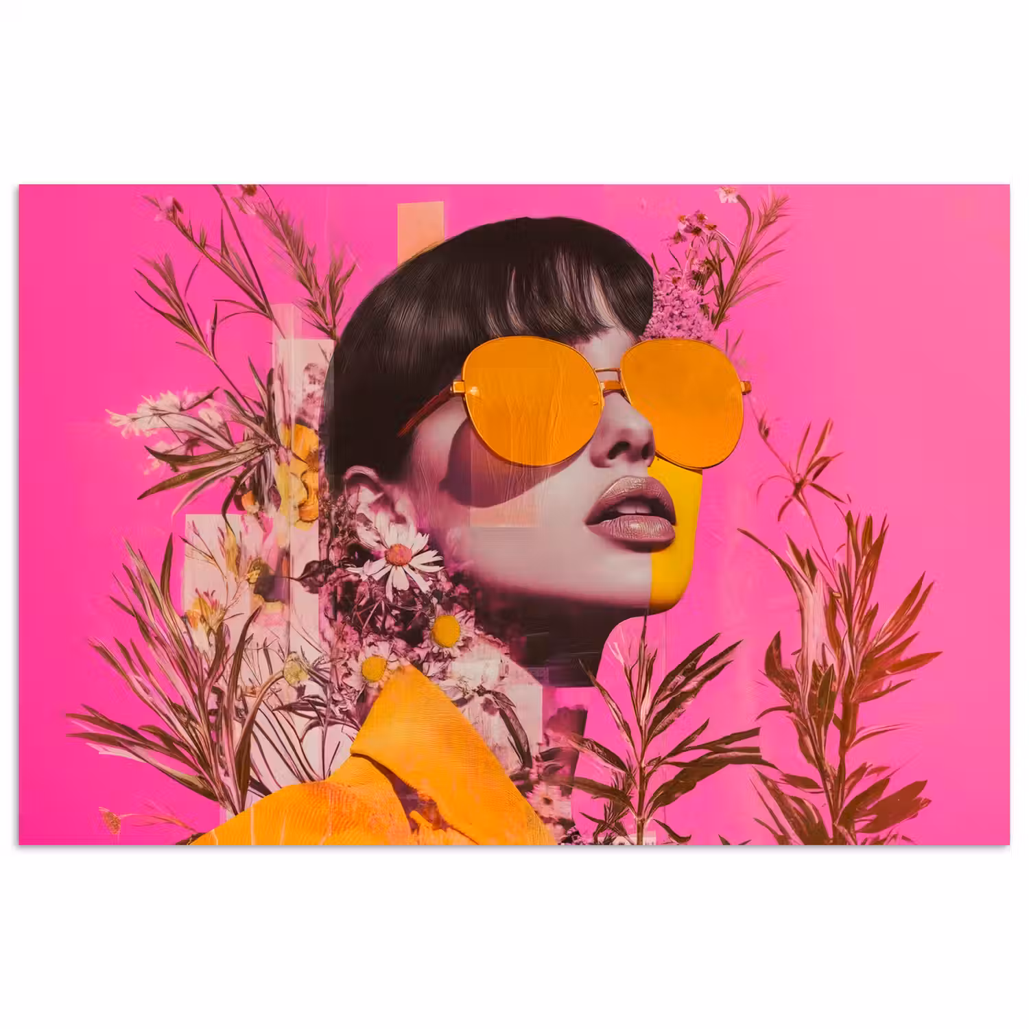 Zonnebril - Oranje - Vrouw - Planten poster papier klein -3d