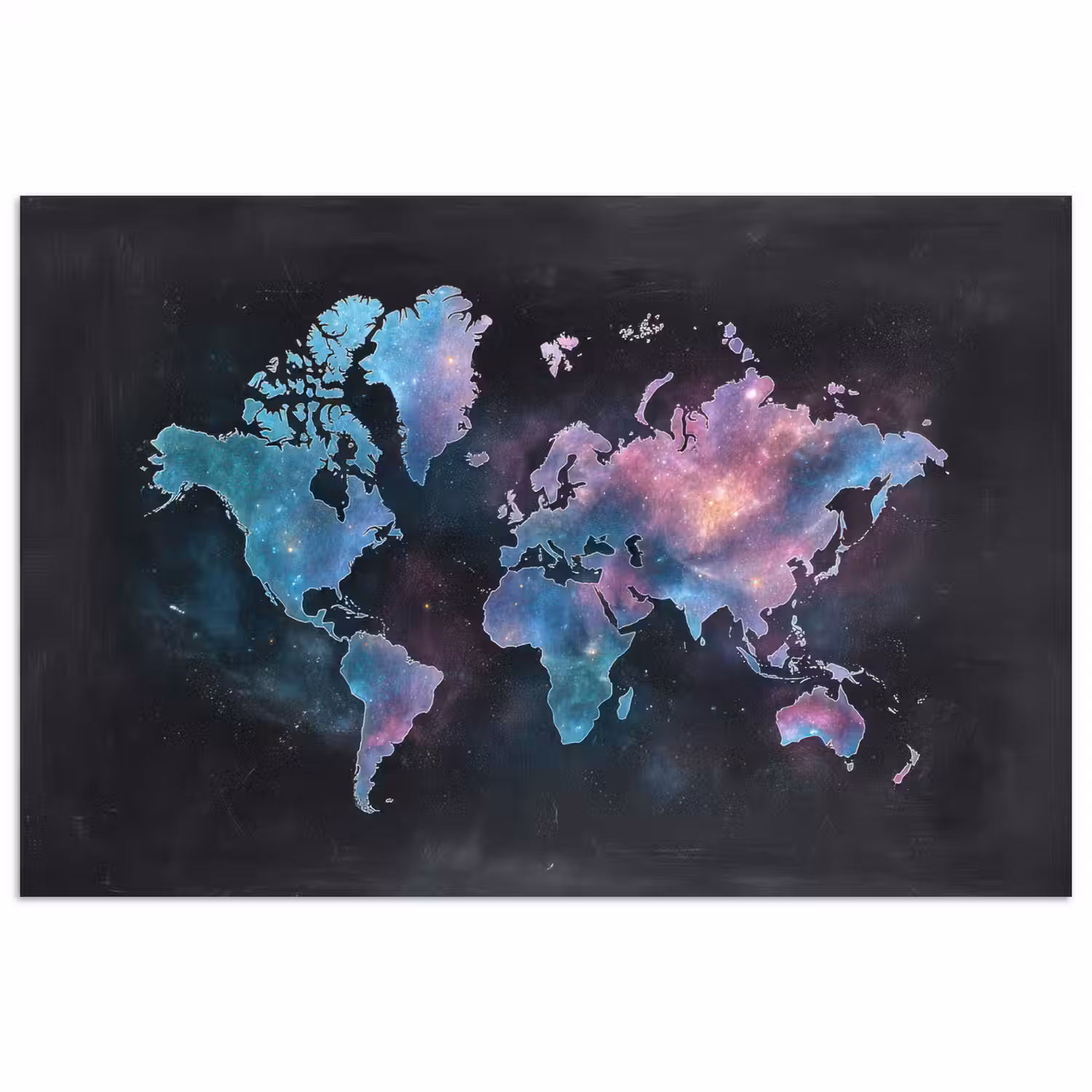 Sterren - Wereldkaart - Blauw poster papier klein -3d