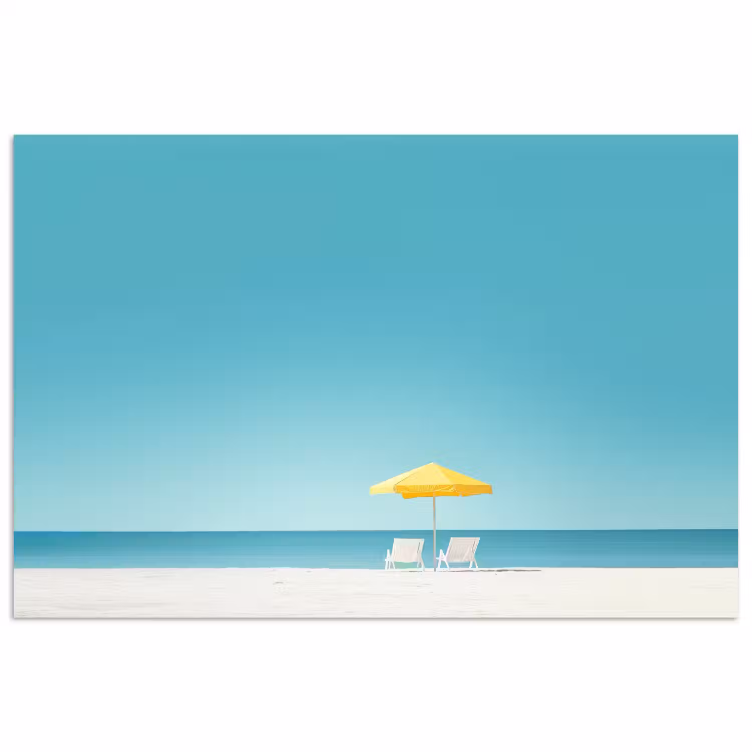 Strand - Blauwe lucht - Geel - Parasol poster papier klein -3d