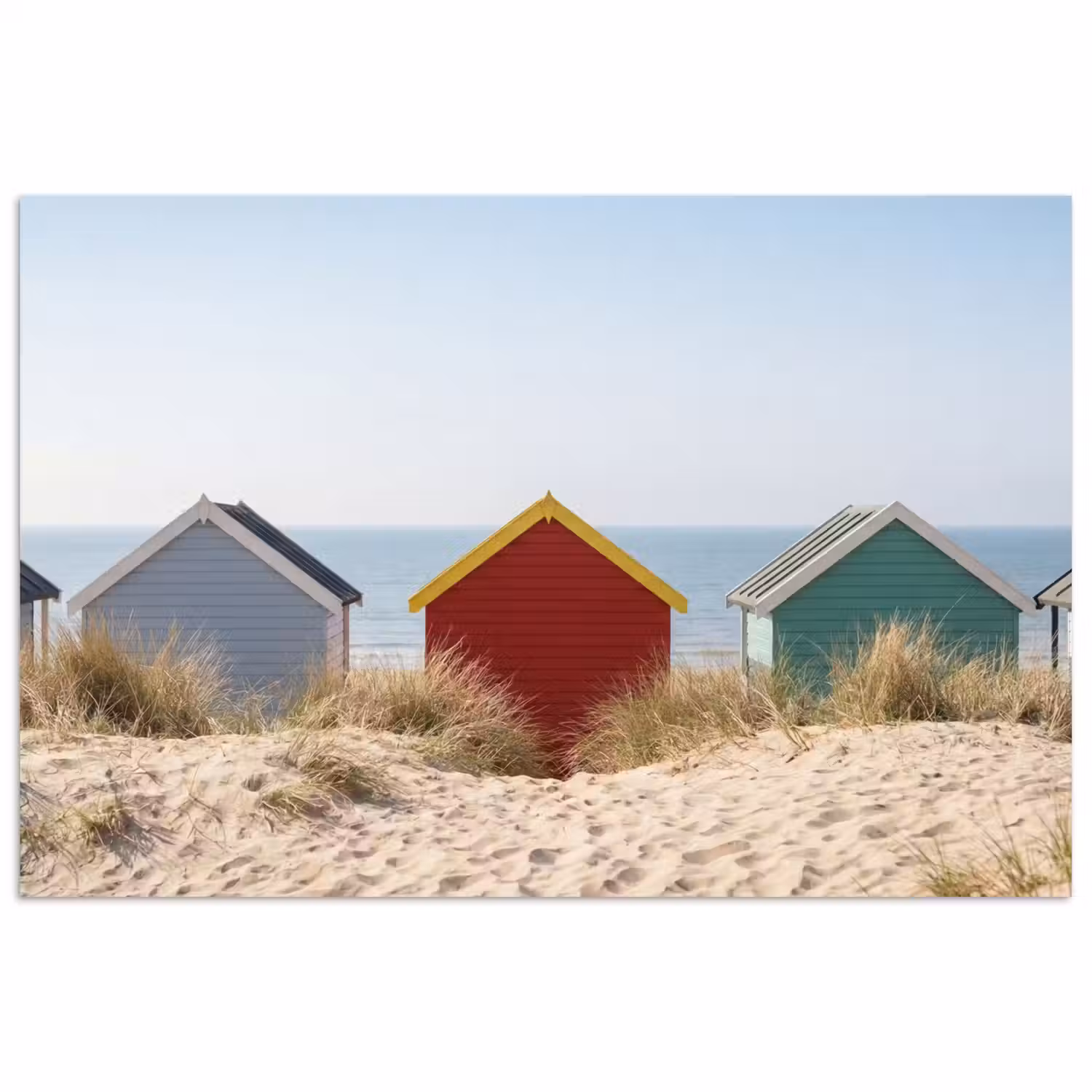 Strand - Huisjes - Kleurrijk - Duinen poster papier klein -3d