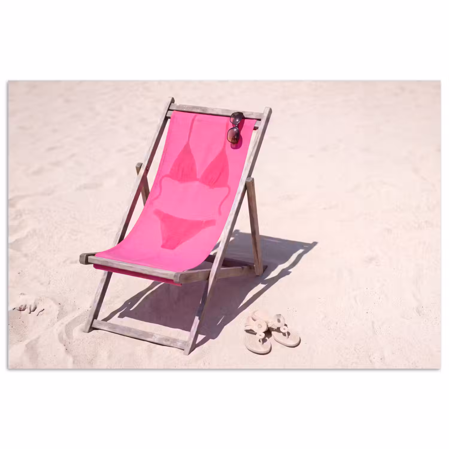 Strand - Ligstoel - Badkleding - Zomer - Roze poster papier klein -3d
