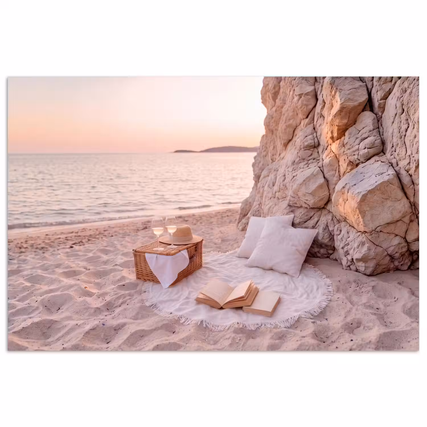 Strand - Picknick - Zonsondergang - Zomer - Natuur poster papier klein -3d