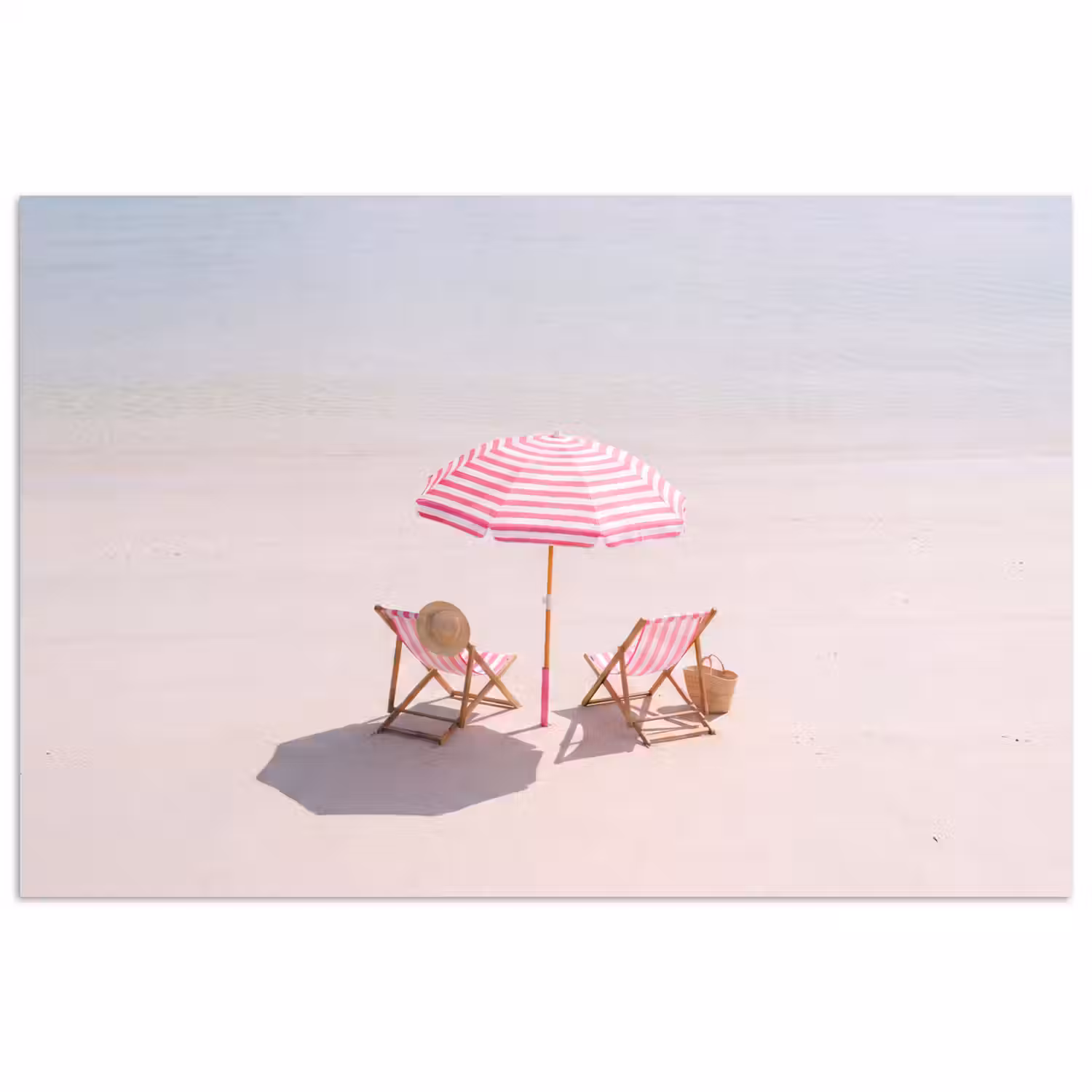 Strand - Parasol - Ligstoel - Zomer - Roze poster papier klein -3d