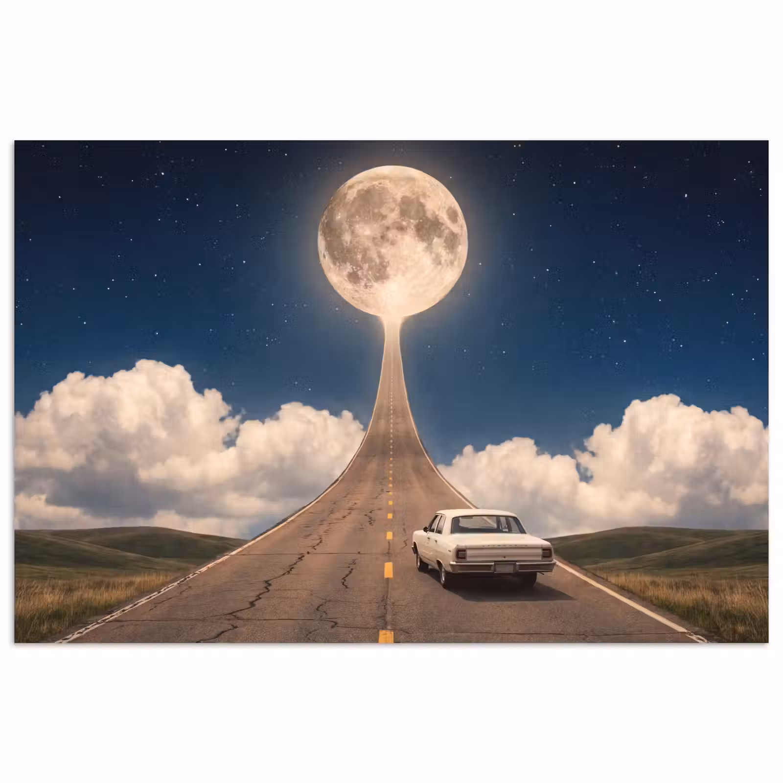 Poster - Straße – Mond – Nacht - Weg - Maan - Nacht poster papier klein