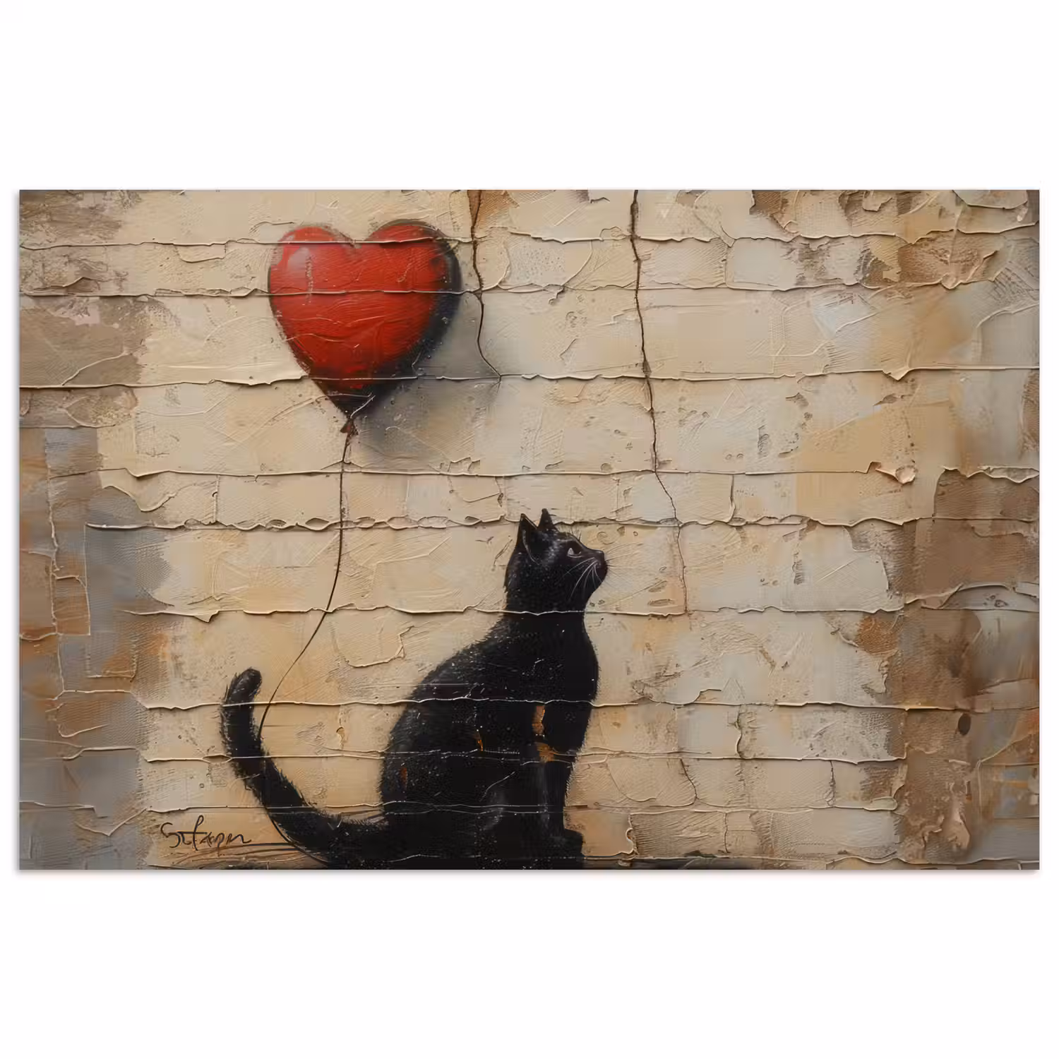 Street art - Kat - Ballon - Graffiti - Banksy poster papier klein -3d