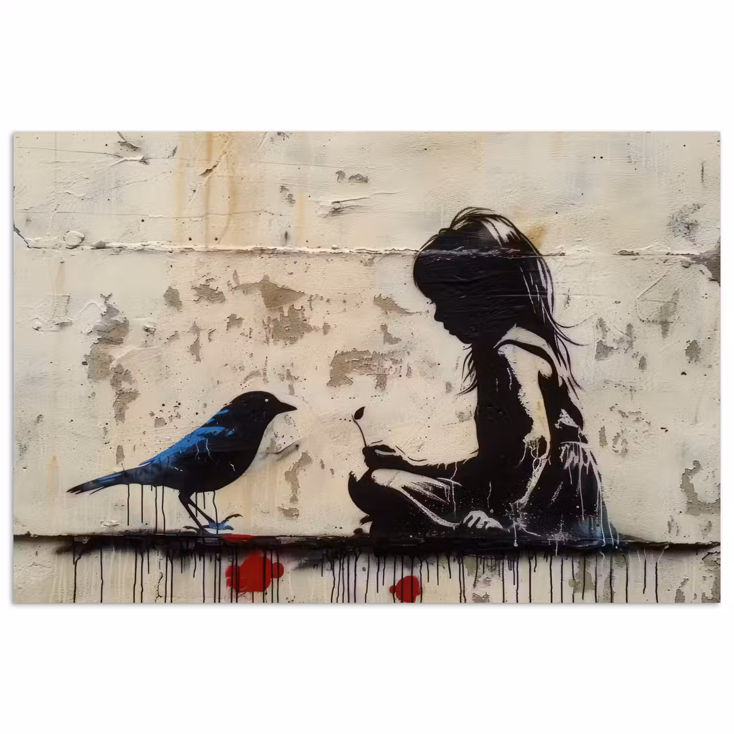 Street art - Meisje - Vogel - Graffiti - Banksy poster papier klein -3d