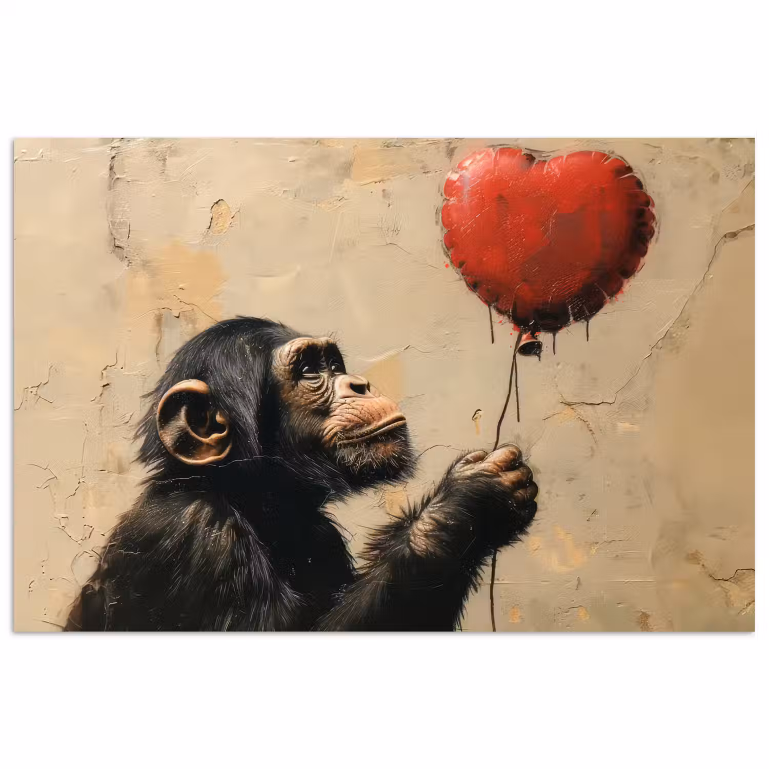 Street art - Chimpansee - Ballon - Graffiti - Banksy poster papier klein -3d