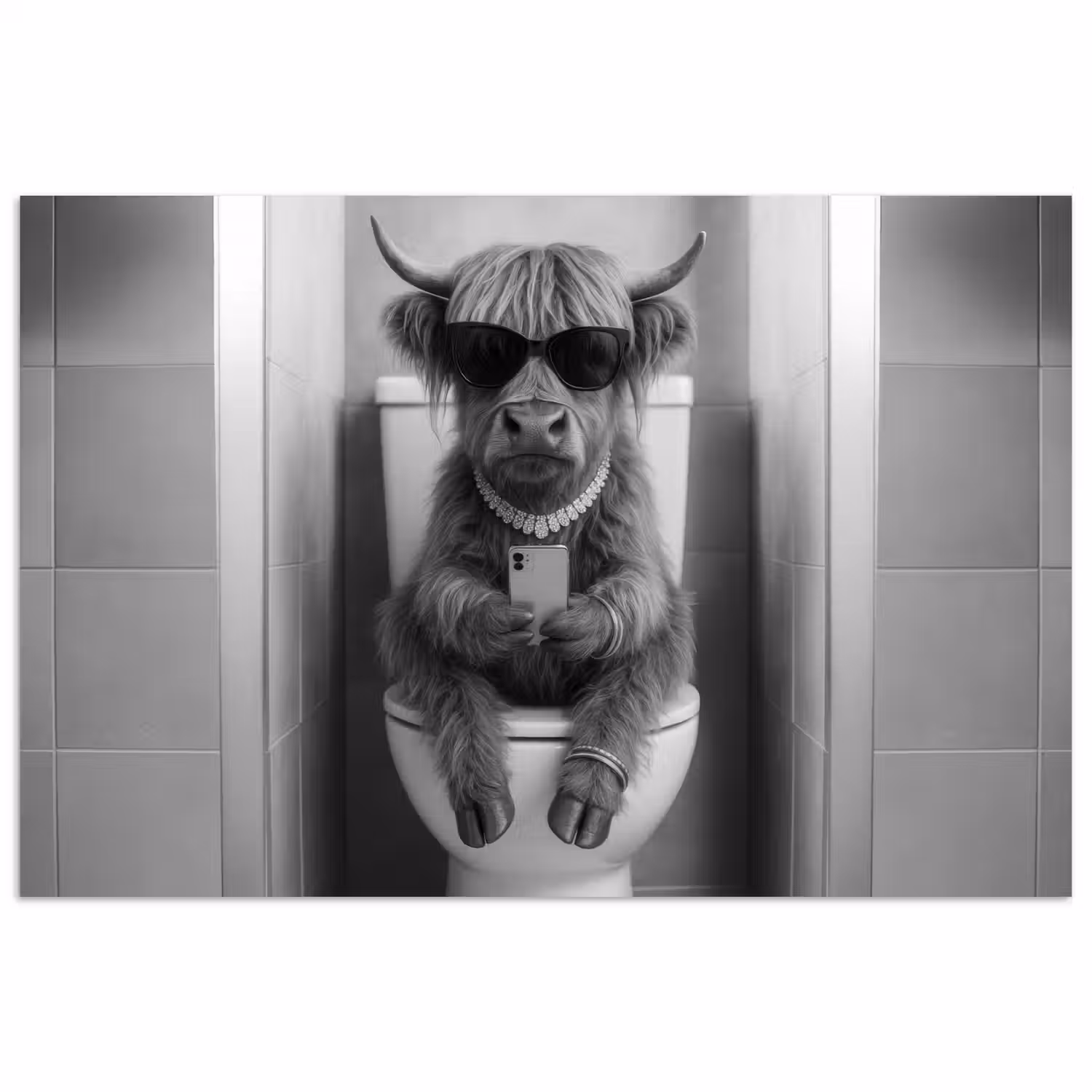 Stier - Telefoon - Toilet - Zwart - Wit poster papier klein -3d