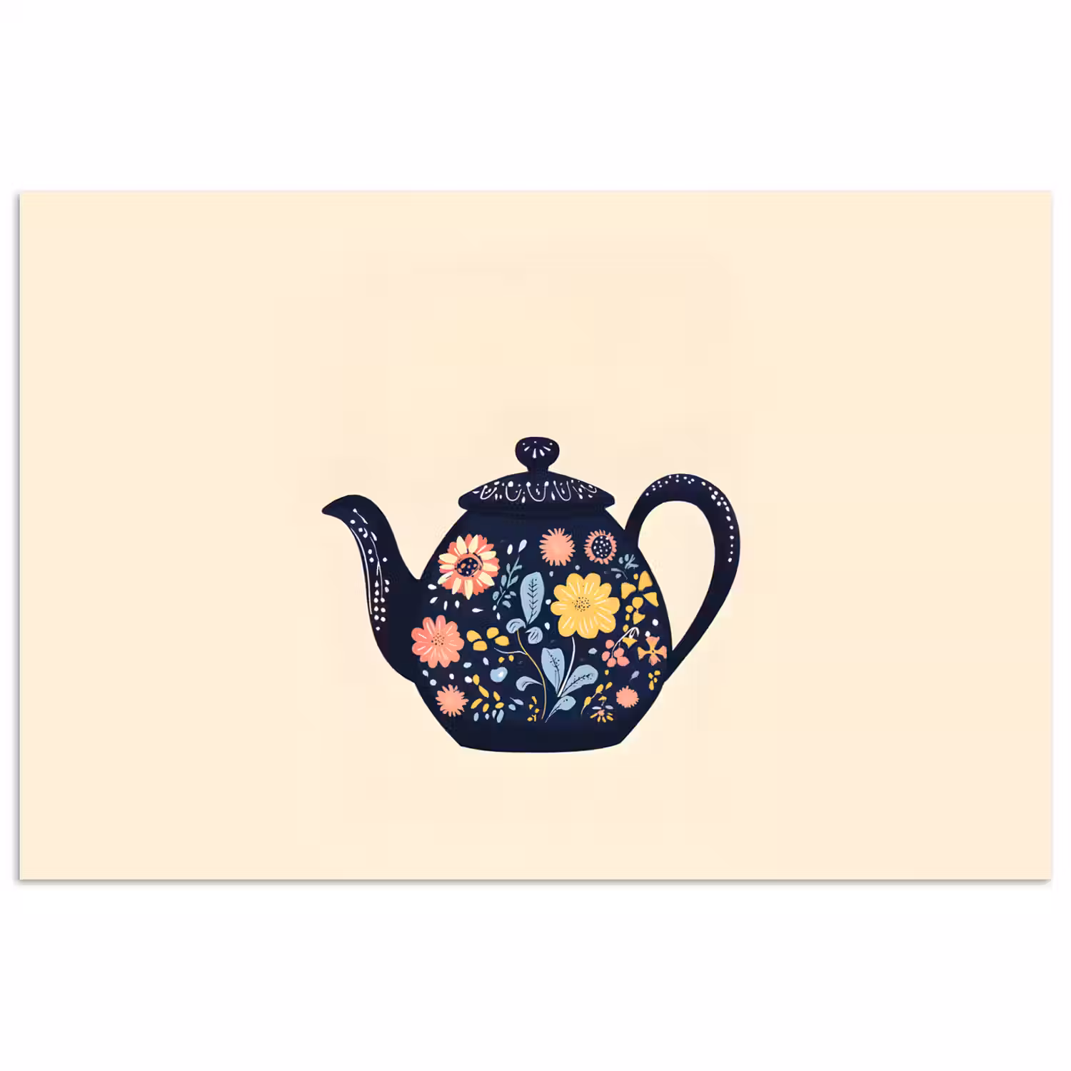 Theepot - Kleurrijk - Bloemen poster papier klein -3d