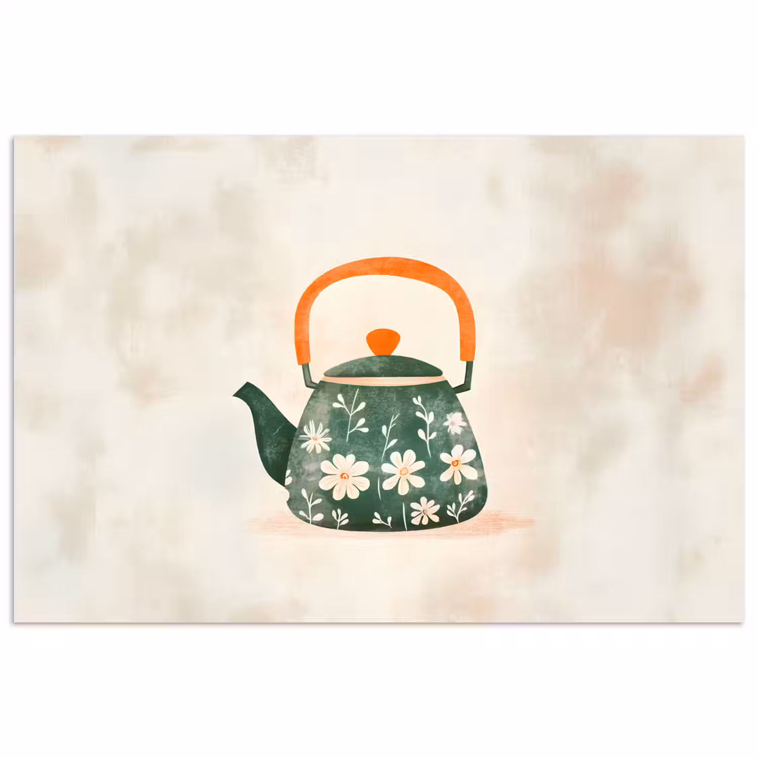 Theepot - Groen - Bloemen - Oranje poster papier klein -3d