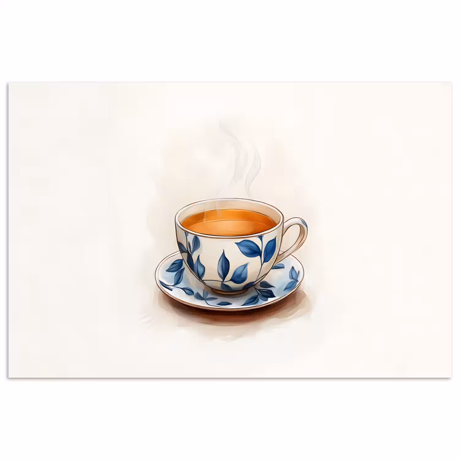 Theekop - Bladeren - Blauw poster papier klein -3d