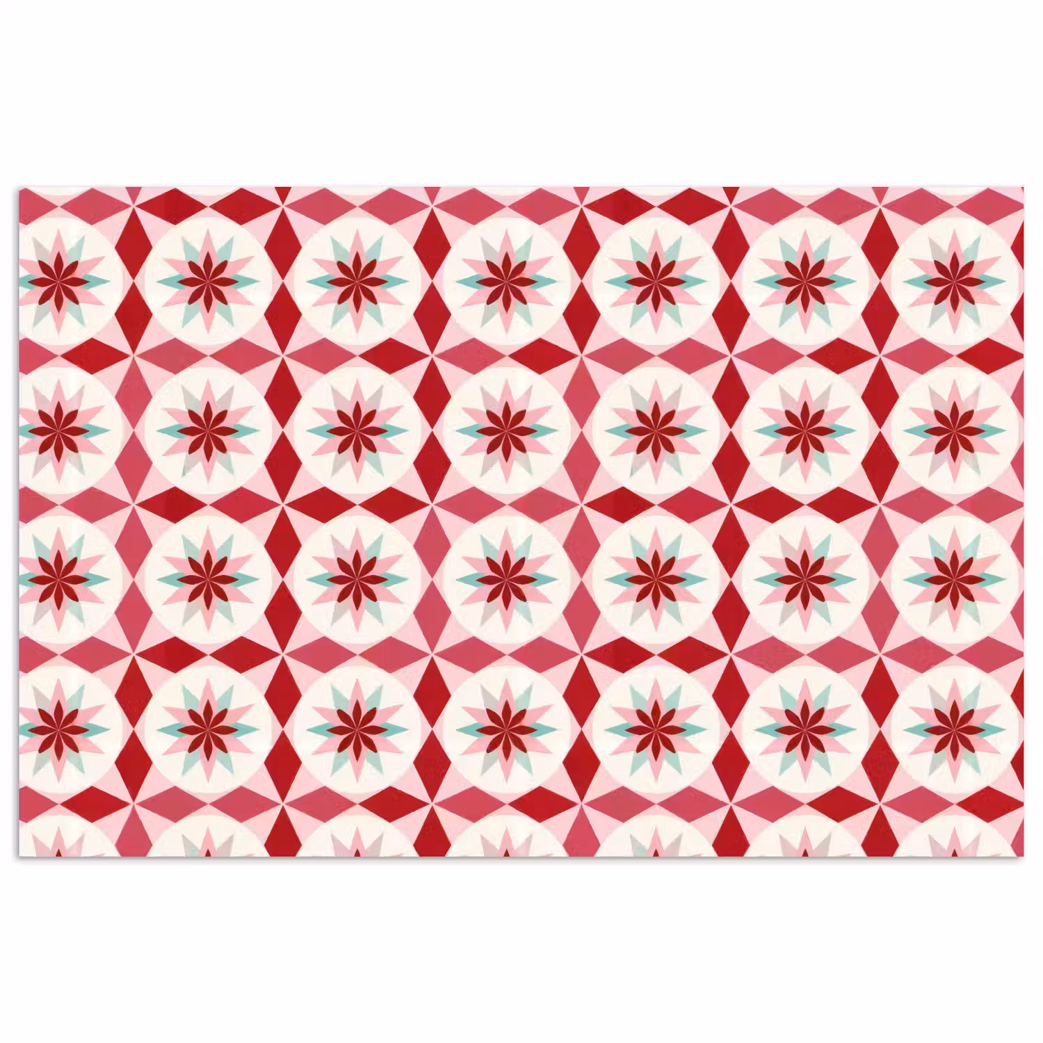 Tegelpatroon - Sterren - Retro - Roze - Mintgroen poster papier klein 62 -3d