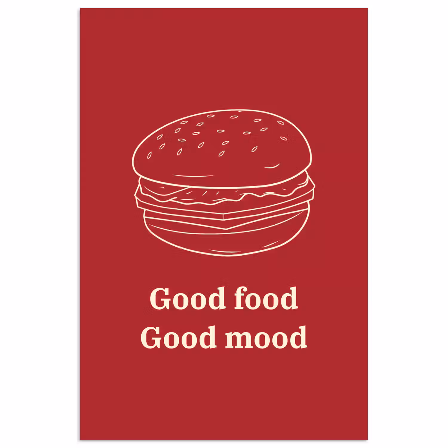 Dieprood - Lijntekening - Tekst - Hamburger poster papier klein -3d