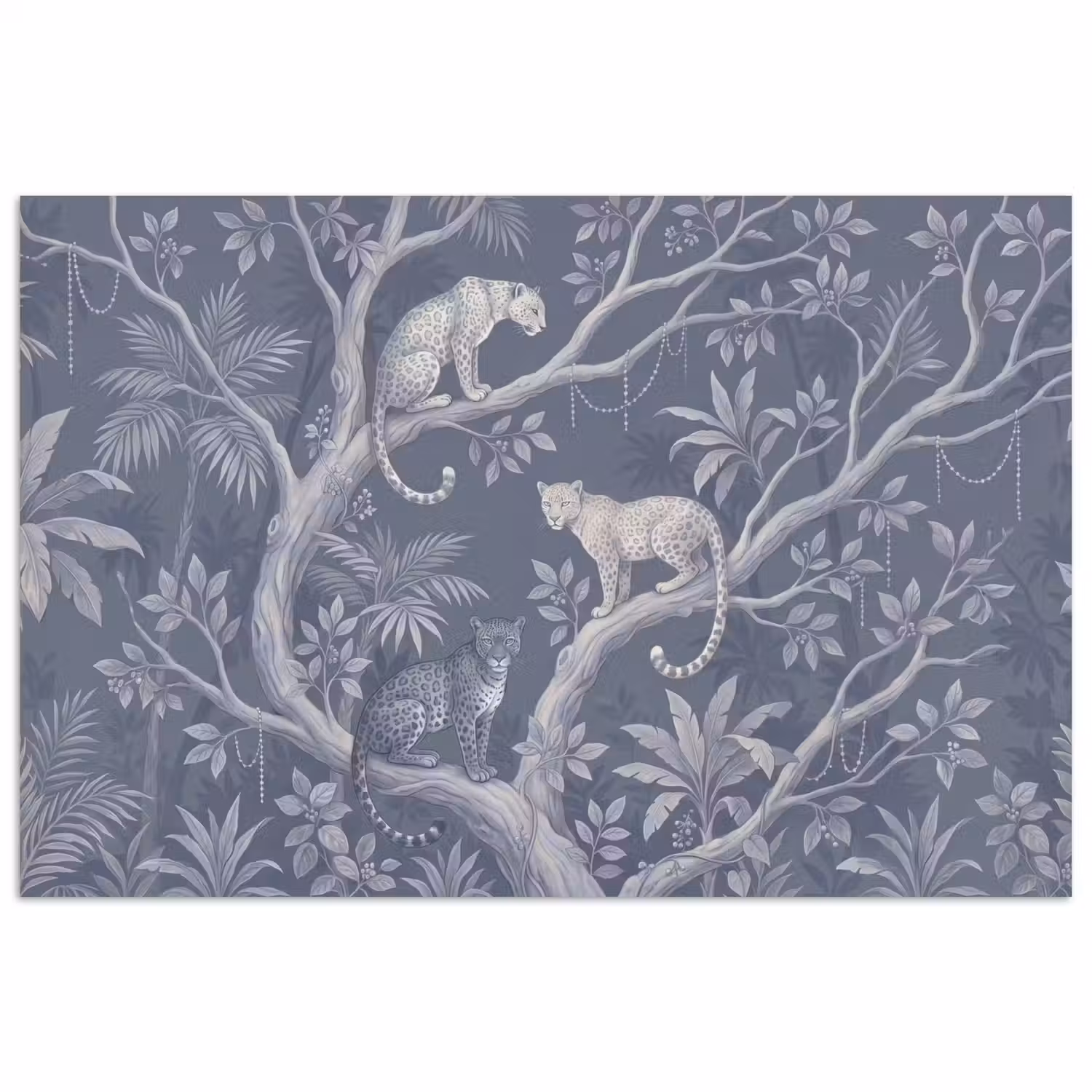 Dieren - Jungle - Illustratie - Bomen - Blauw poster papier klein -3d