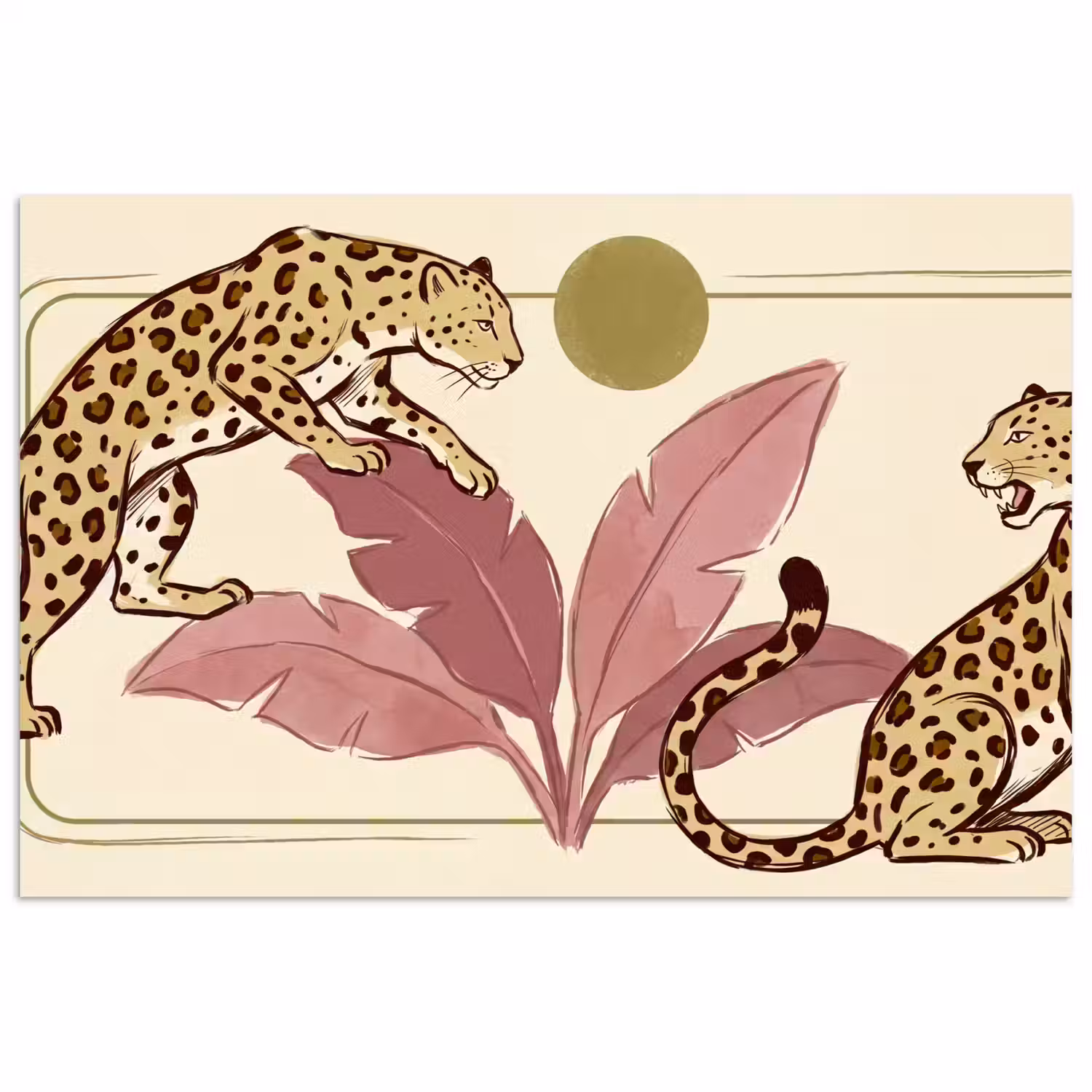 Dieren - Kat - Jungle - Illustratie - Beige poster papier klein -3d