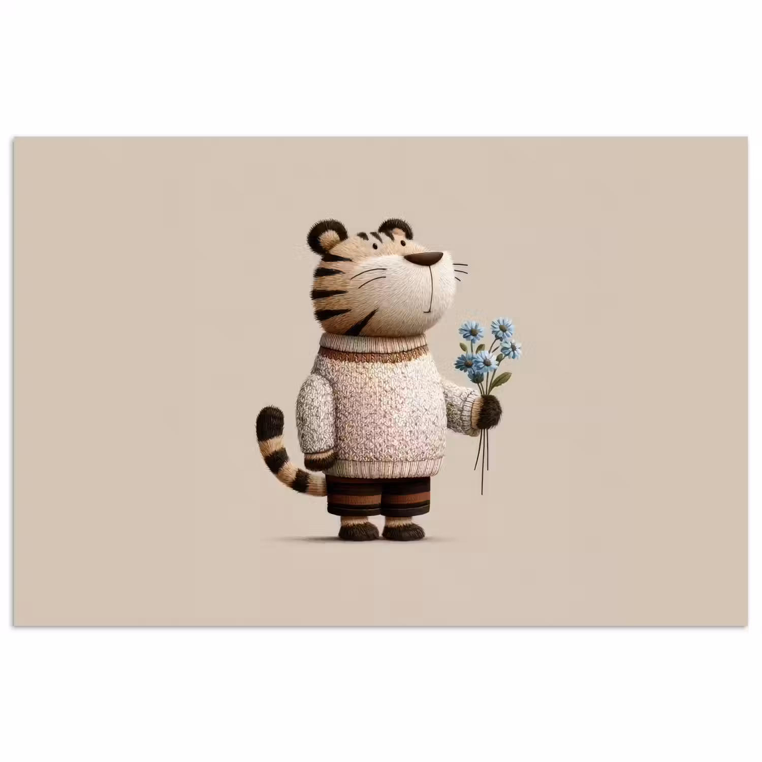 Tijger - Blauwe bloemen - Rustig poster papier klein -3d