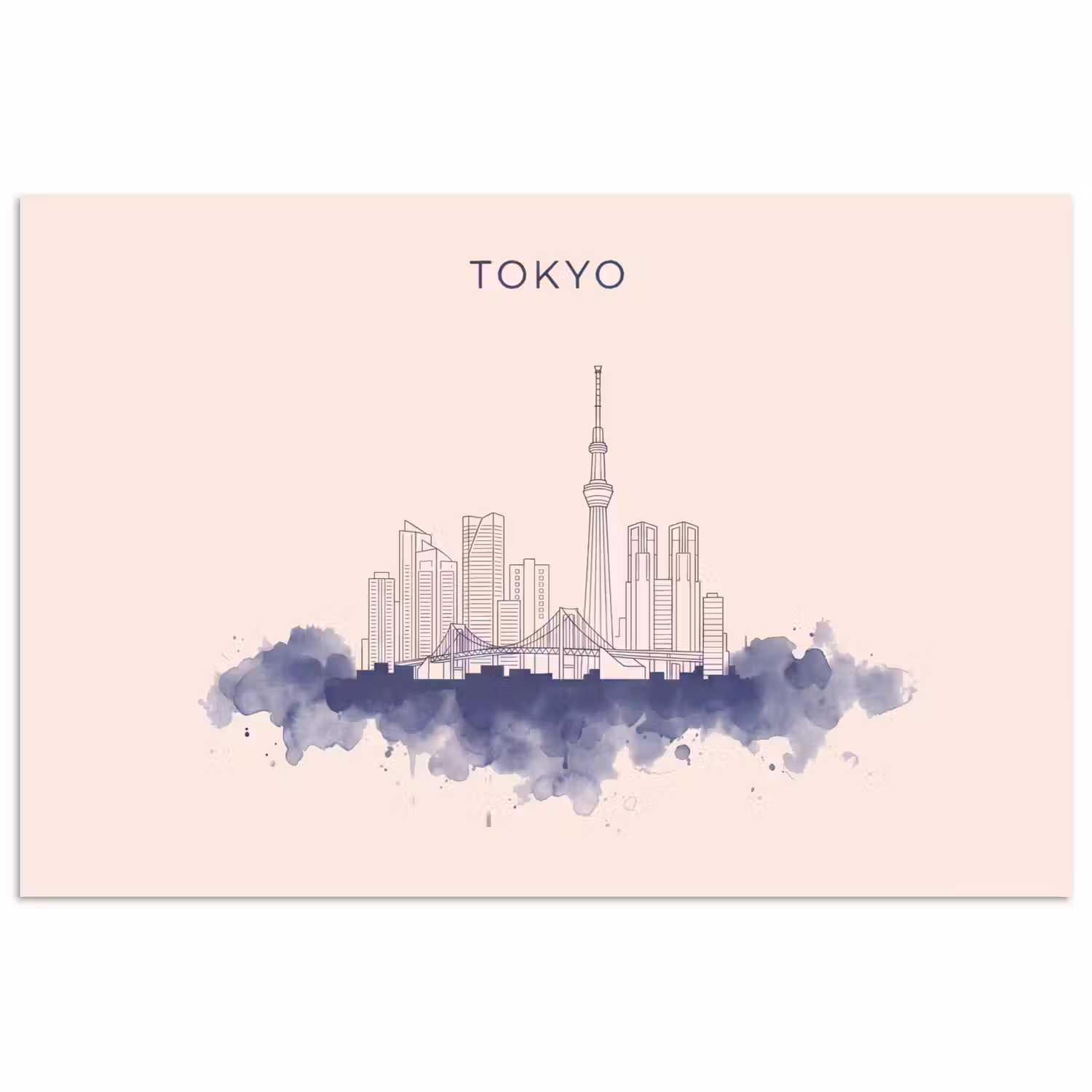 Tokyo - Skyline - Stad - Abstract - Blauw poster papier klein -3d