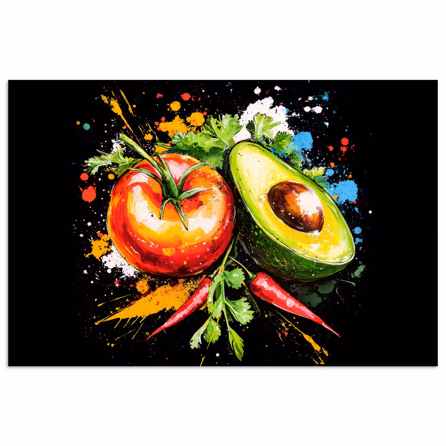 Tomaat - Avocado - Peper - Graffiti - Verf - Modern poster papier klein -3d