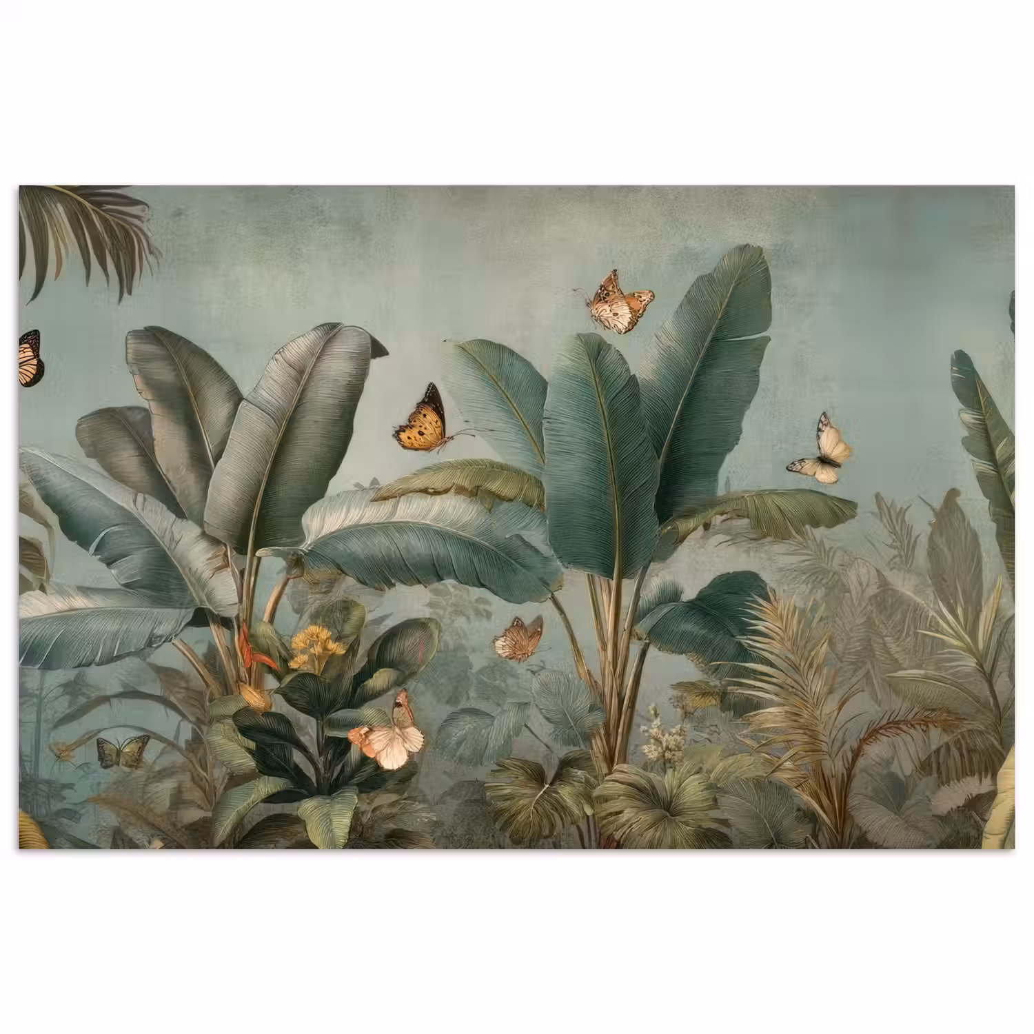 Tropisch bladerdek - Vlinders - groen - Bruin poster papier klein -3d
