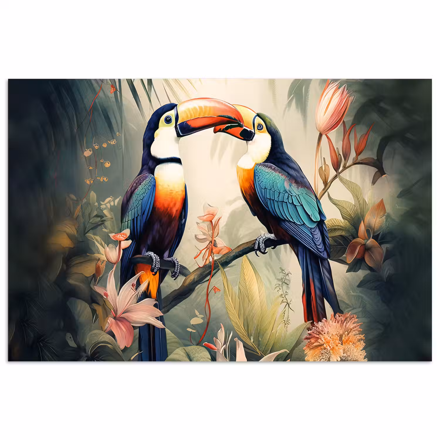 Toekan - Vogels - Bloemen - Natuur - Jungle poster papier klein -3d