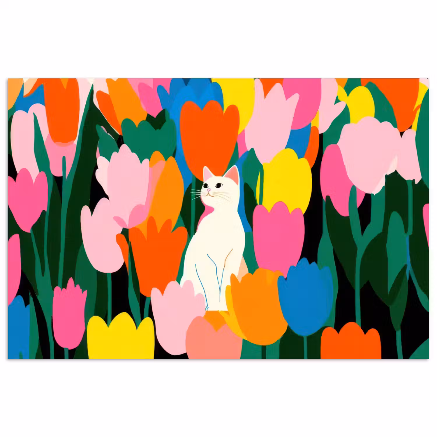 Tulpen - Kat - Kleurrijk poster papier klein -3d