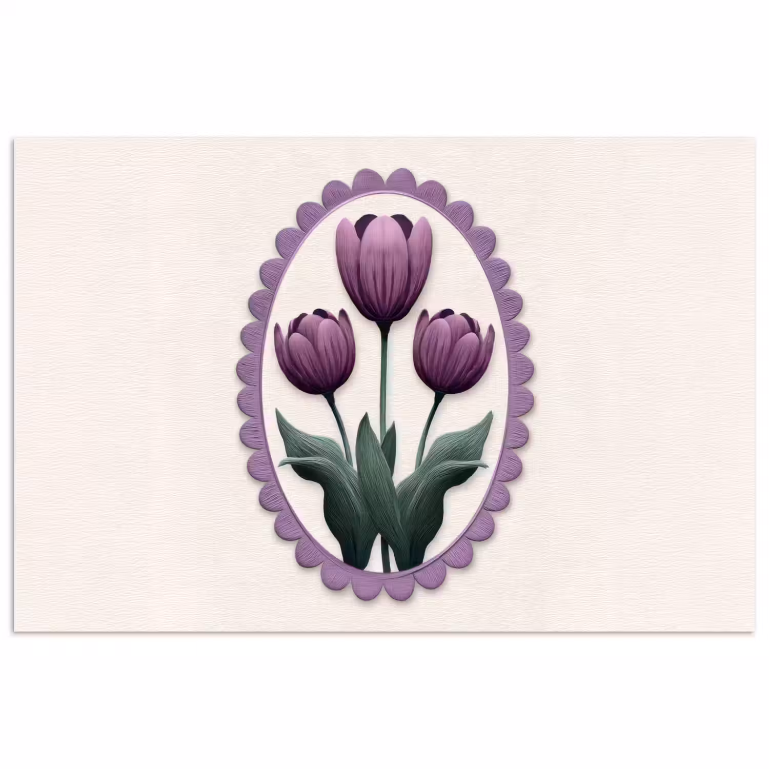 Tulpen - Paars - Lijst - Bladeren poster papier klein -3d