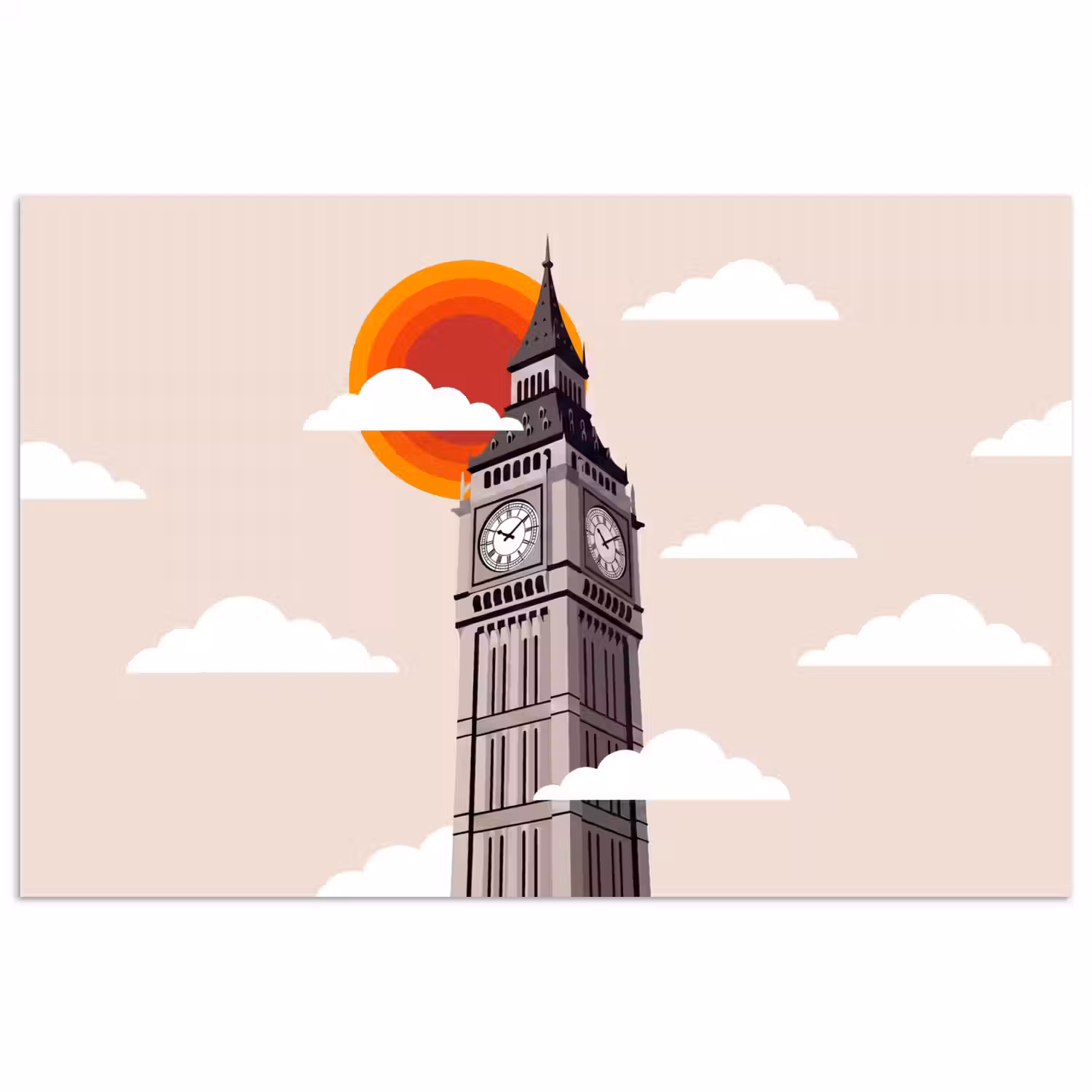Toren - Klok - Londen - Architectuur - Retro poster papier klein -3d