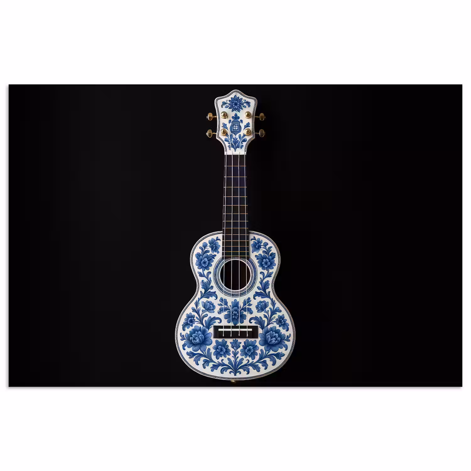Ukelele - Delfts - Blauw - Muziek poster papier klein -3d