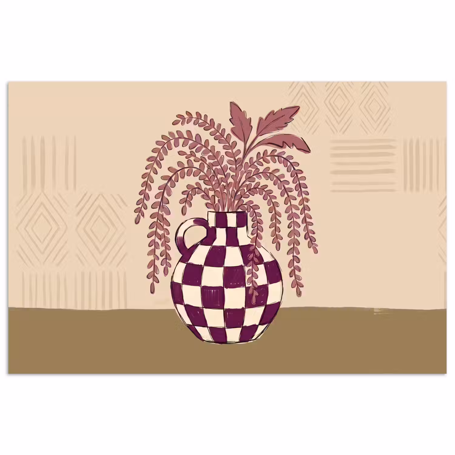 Vaas - Geruit - Planten - Modern - Paars poster papier klein -3d