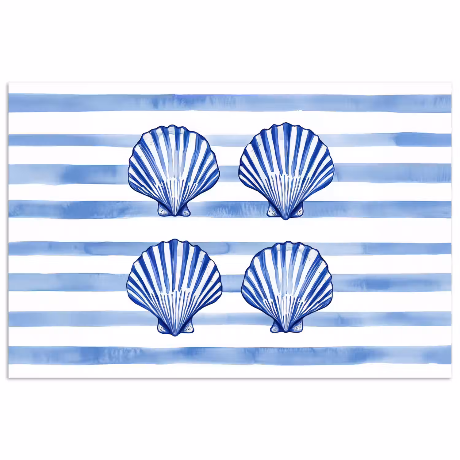 Vier schelpen - Blauw - Wit - Strepen poster papier klein -3d