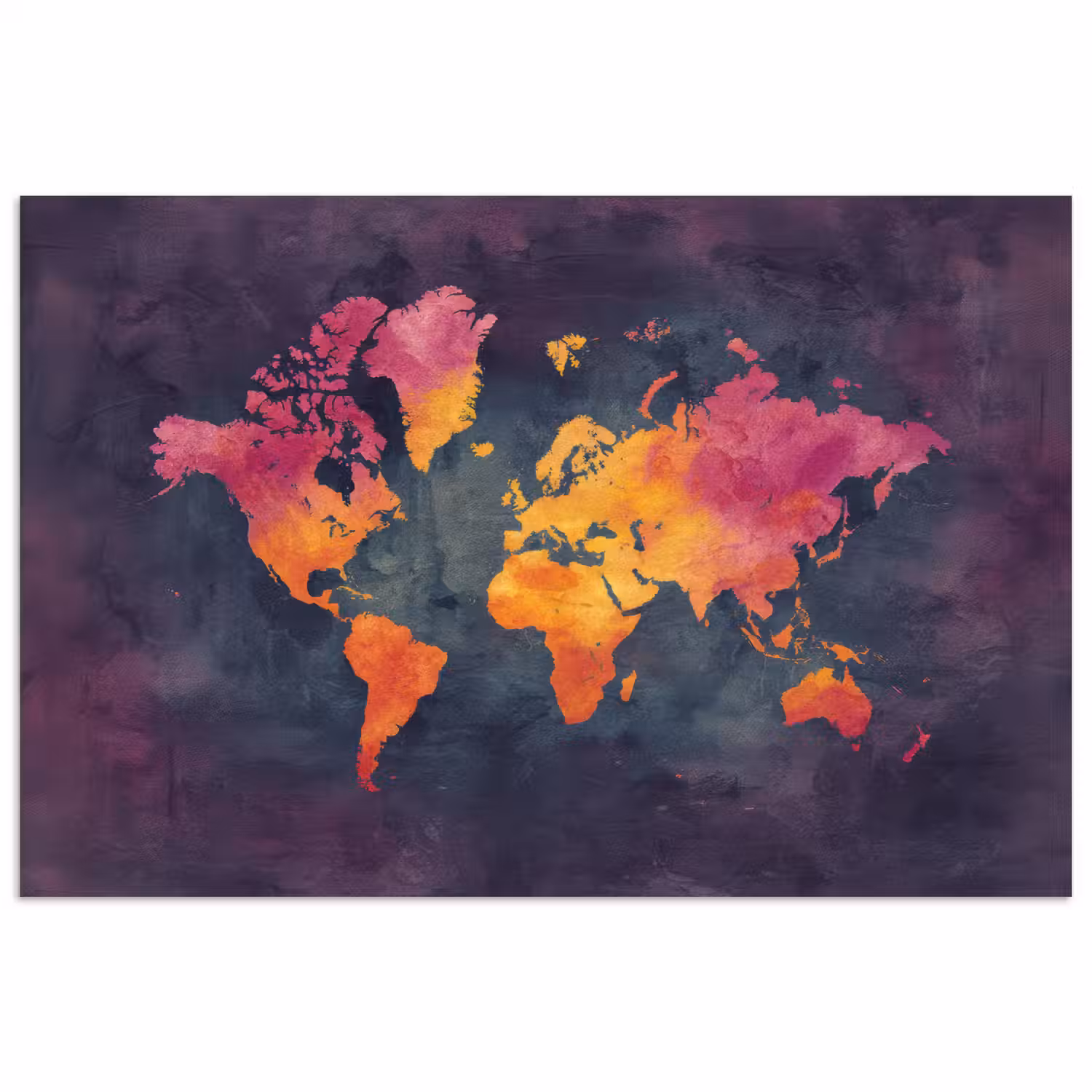 Paars - Warm - Wereldkaart poster papier klein -3d