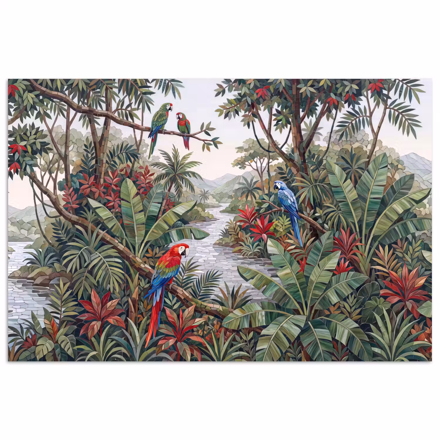 Vogel - Jungle - Natuur - Mozaïek - Groen poster papier klein -3d