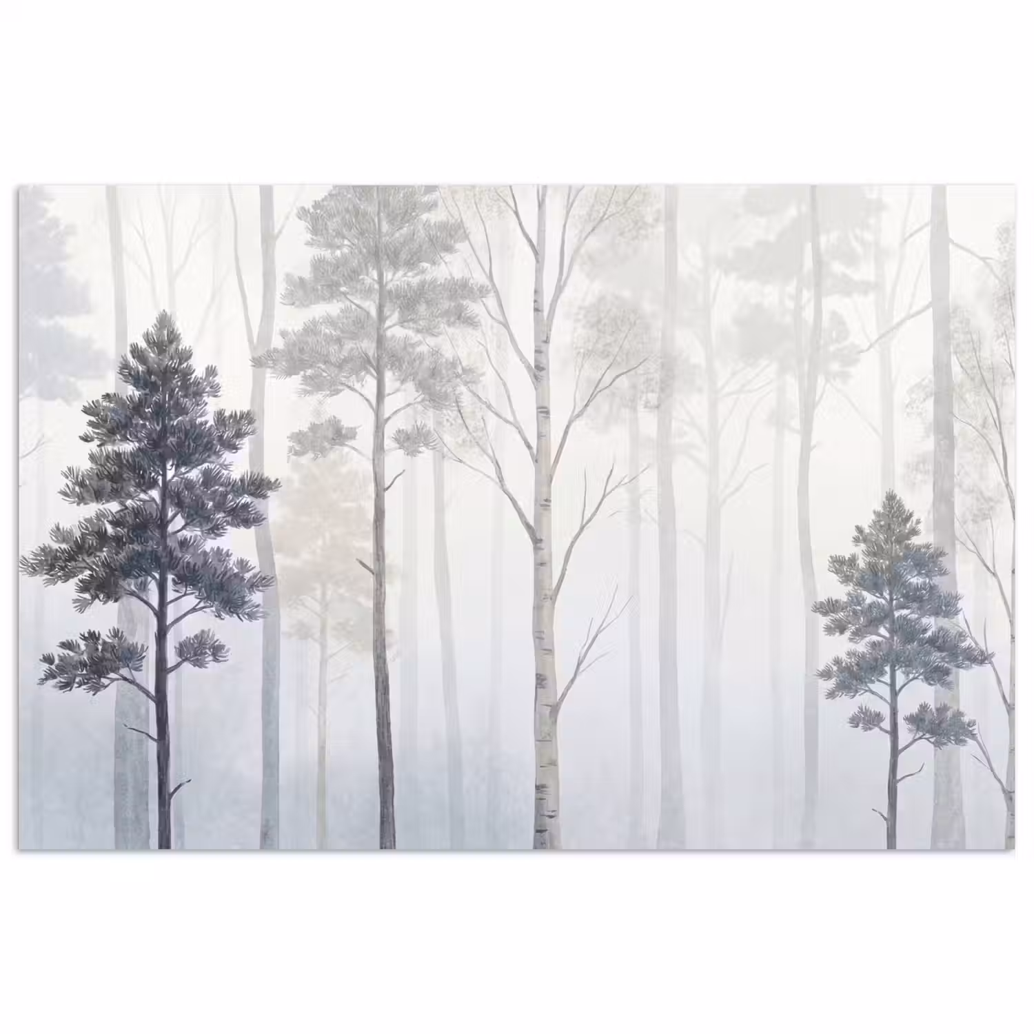 Bos - Bomen - Mist - Natuur - Illustratie - Grijs poster papier klein -3d