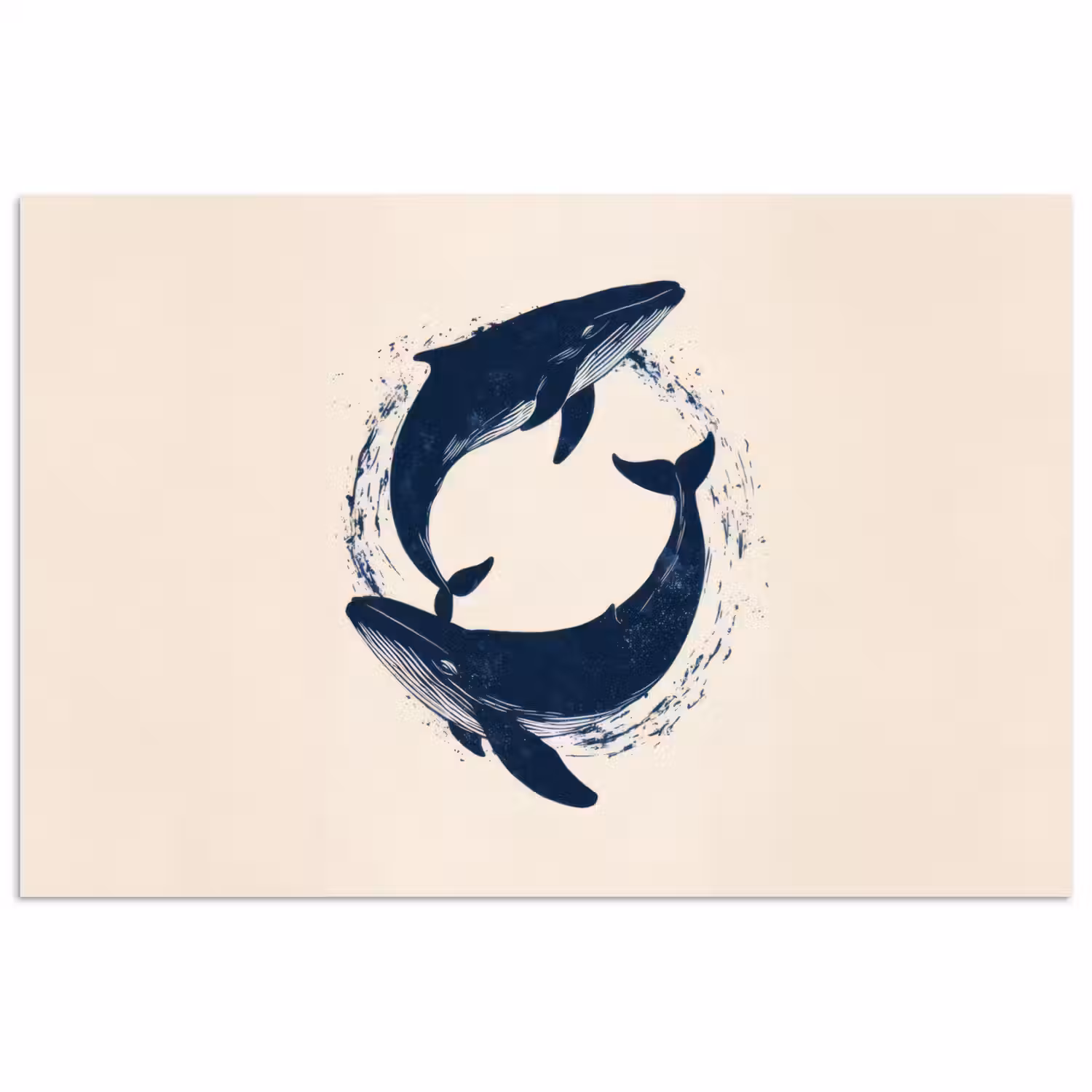 Walvissen - Spetters - Cirkel - Donkerblauw poster papier klein -3d