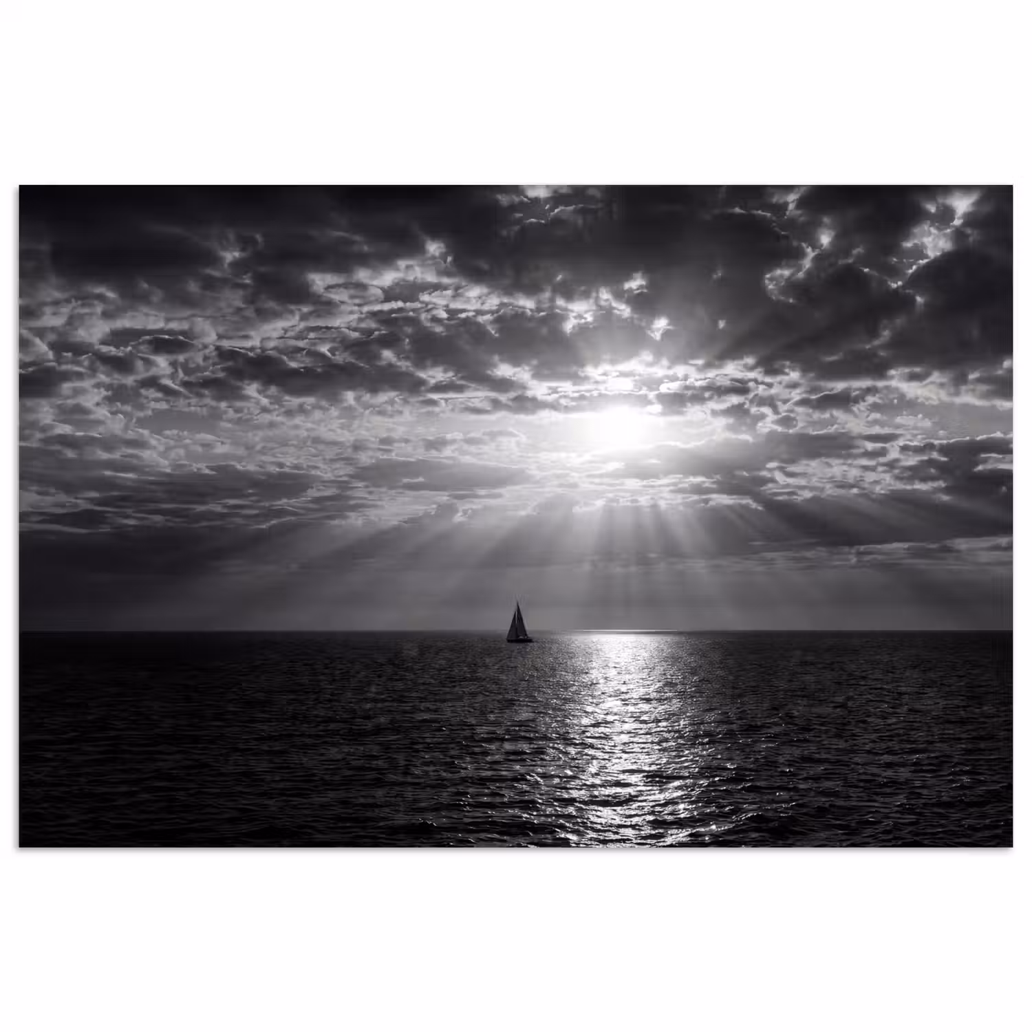 Water - Boot - Lucht - Natuur - Zwart-wit poster papier klein -3d