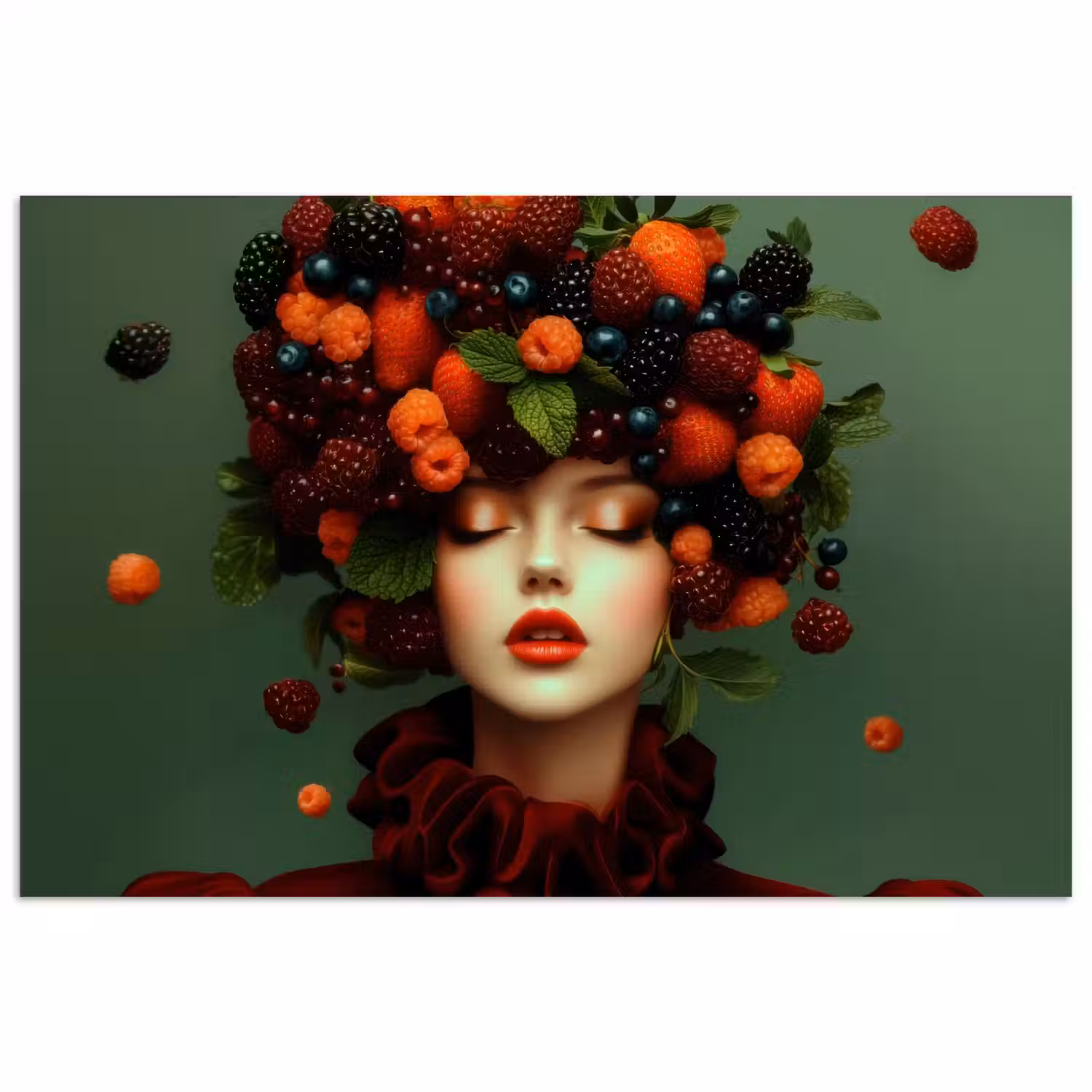 Vrouw - Aardbeien - Frambozen - Bramen - Bessen poster papier klein -3d