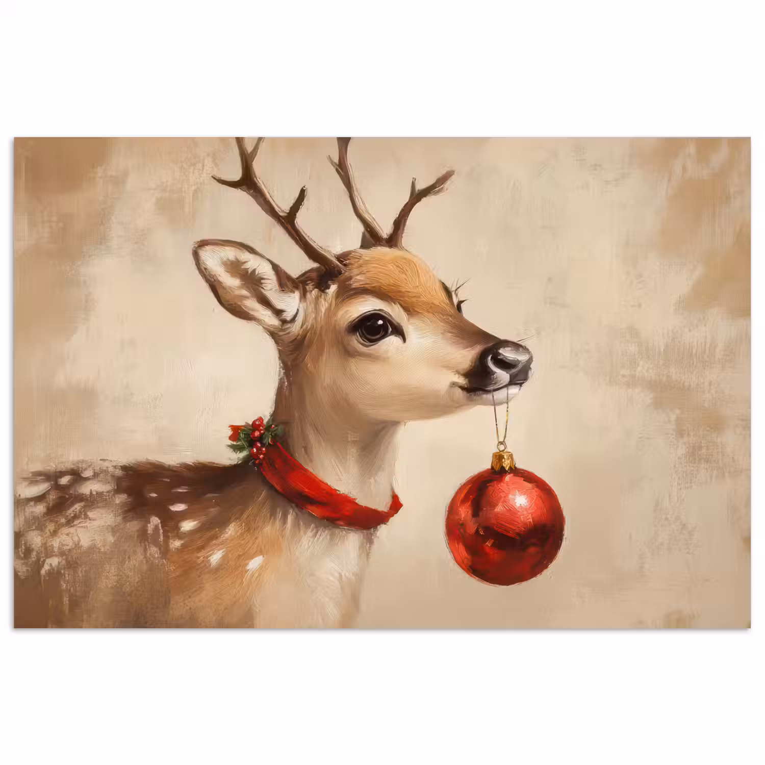 Kerst - Hert - Gewei - Kerstbal - Rendier poster papier klein -3d