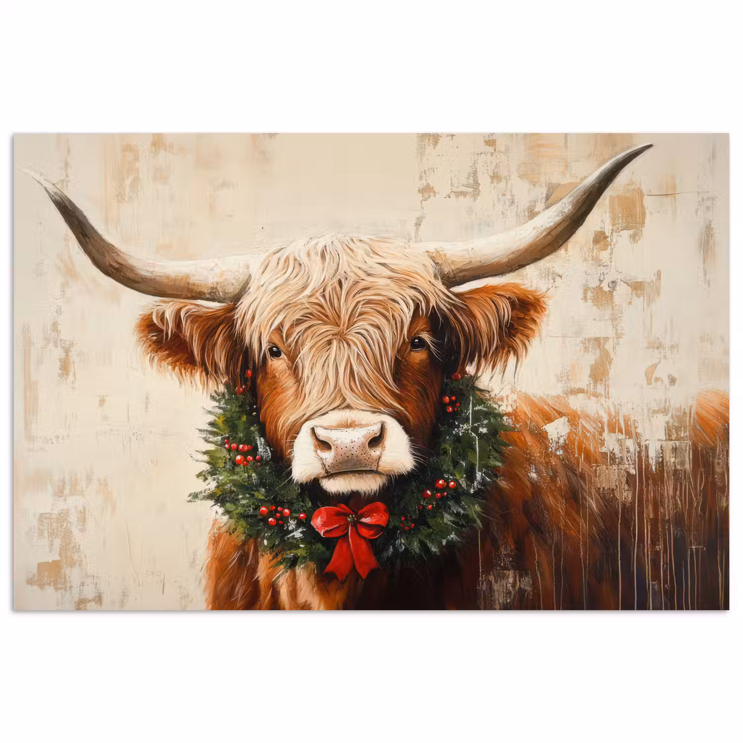 Kerst - Schotse Hooglander - Bruin - Krans poster papier klein -3d