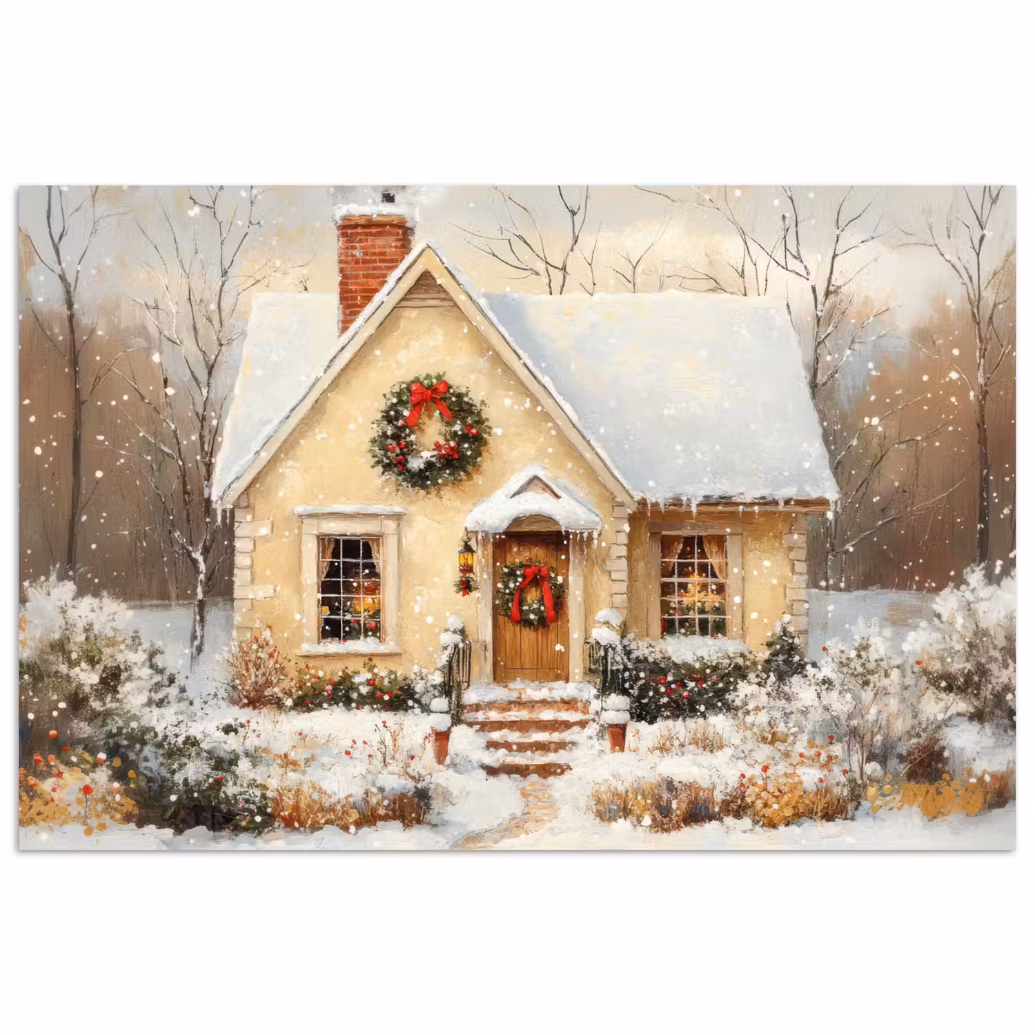 Kerst - Huis - Winter - Sneeuw poster papier klein -3d