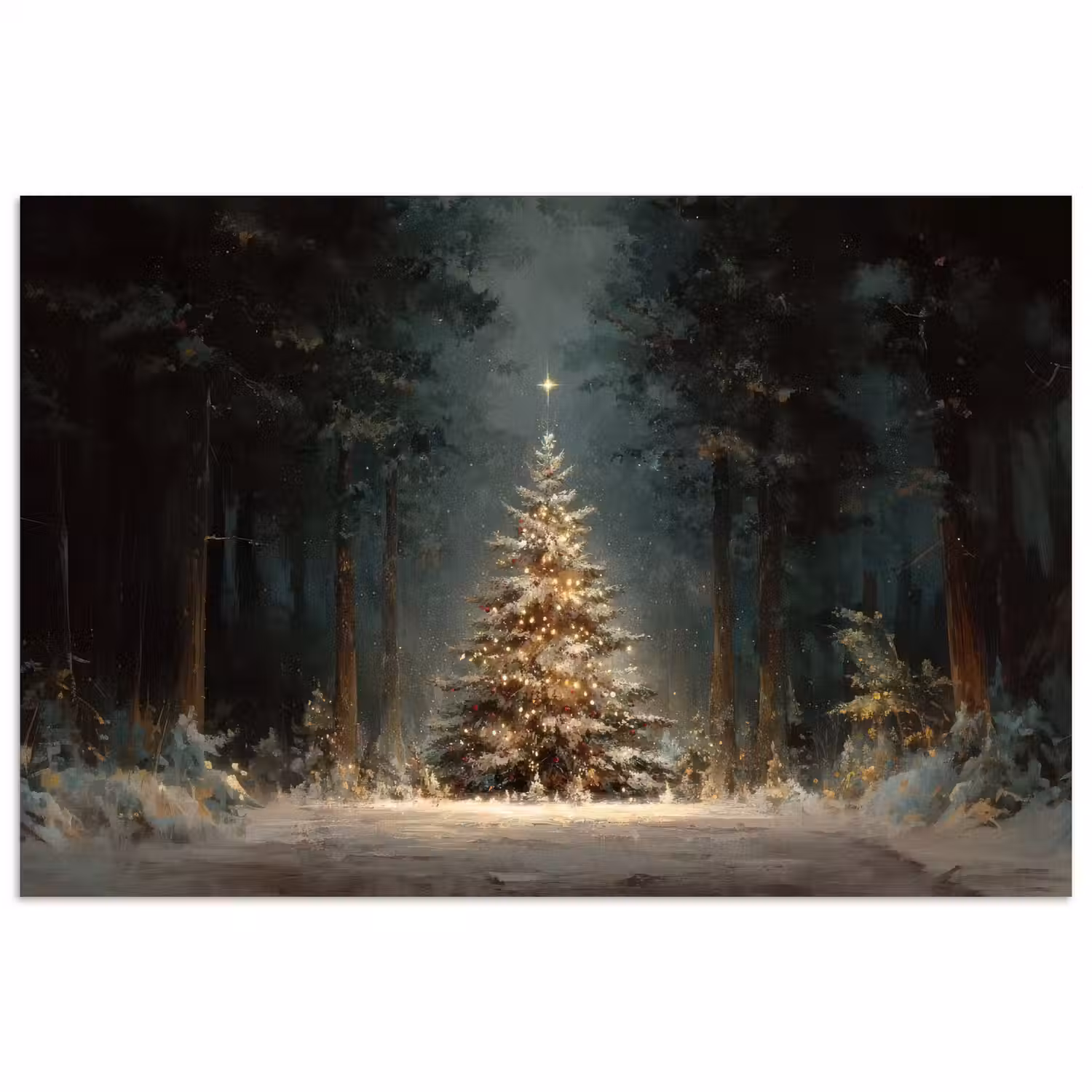 Kerstboom - Bos - Sneeuw - meerkleurig poster papier klein -3d