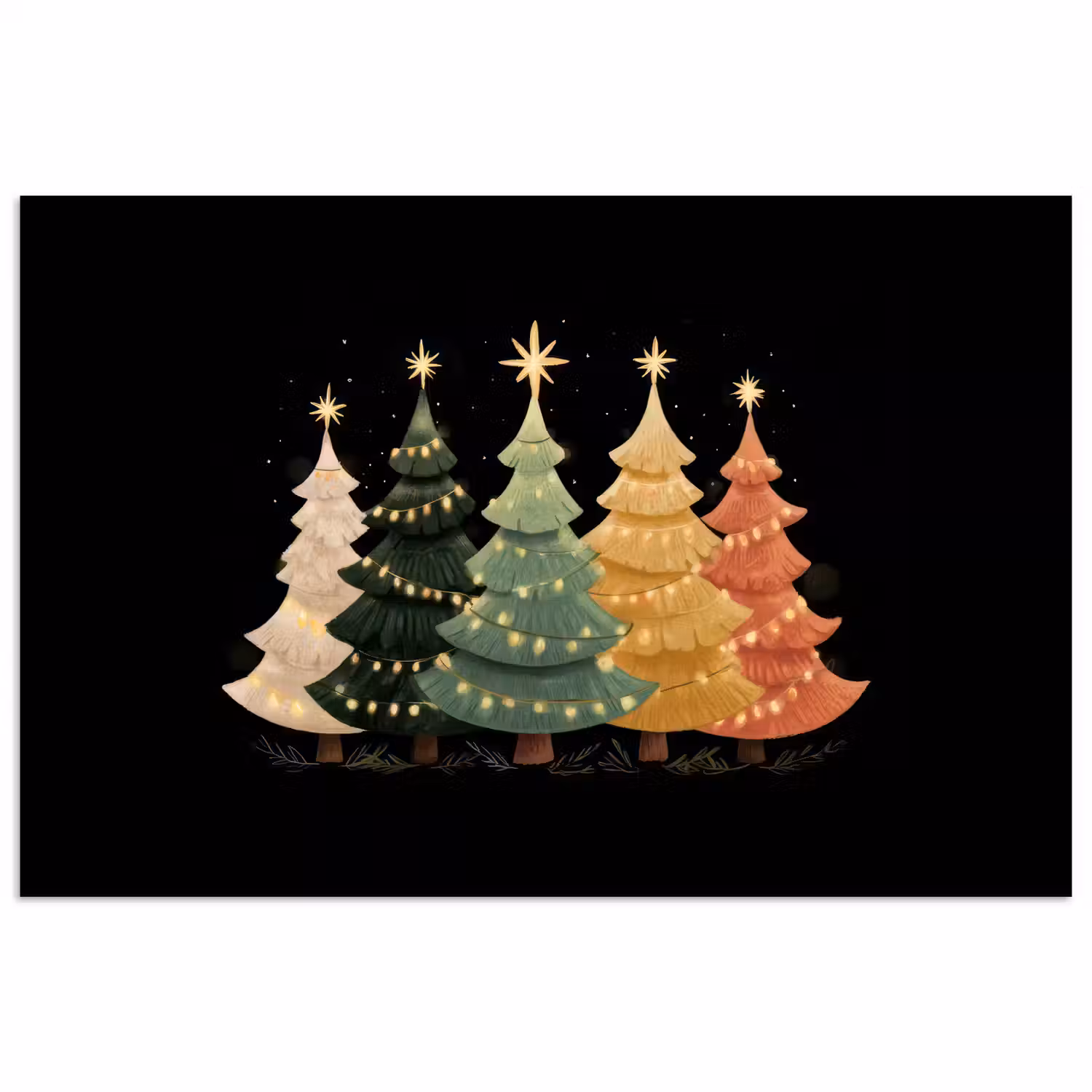 Kerstbomen - Kleurrijk - Lichtjes - Ster poster papier klein -3d
