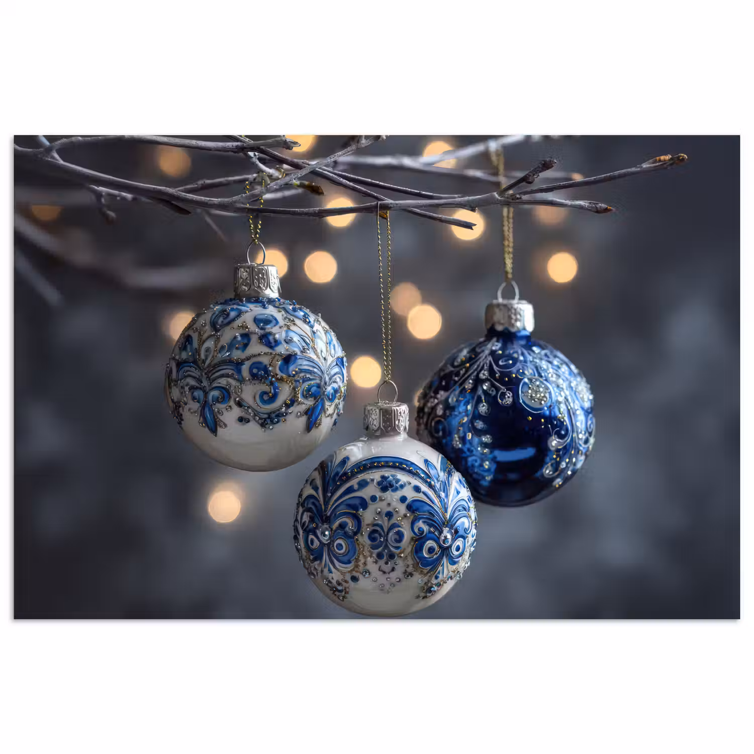 Kerstbal - Versierd - Blauw poster papier klein -3d