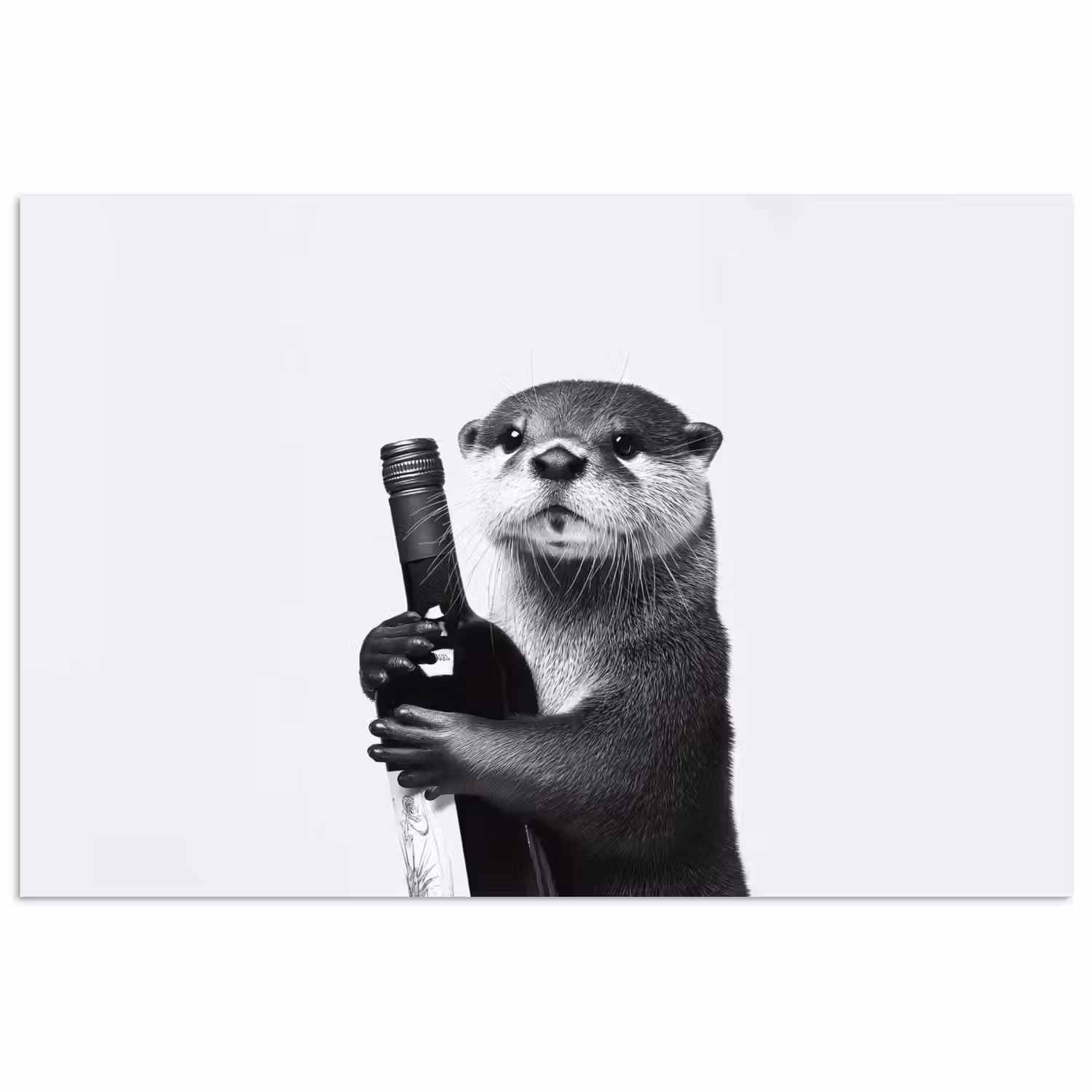 Wijnfles - Otter - Zwart poster papier klein -3d