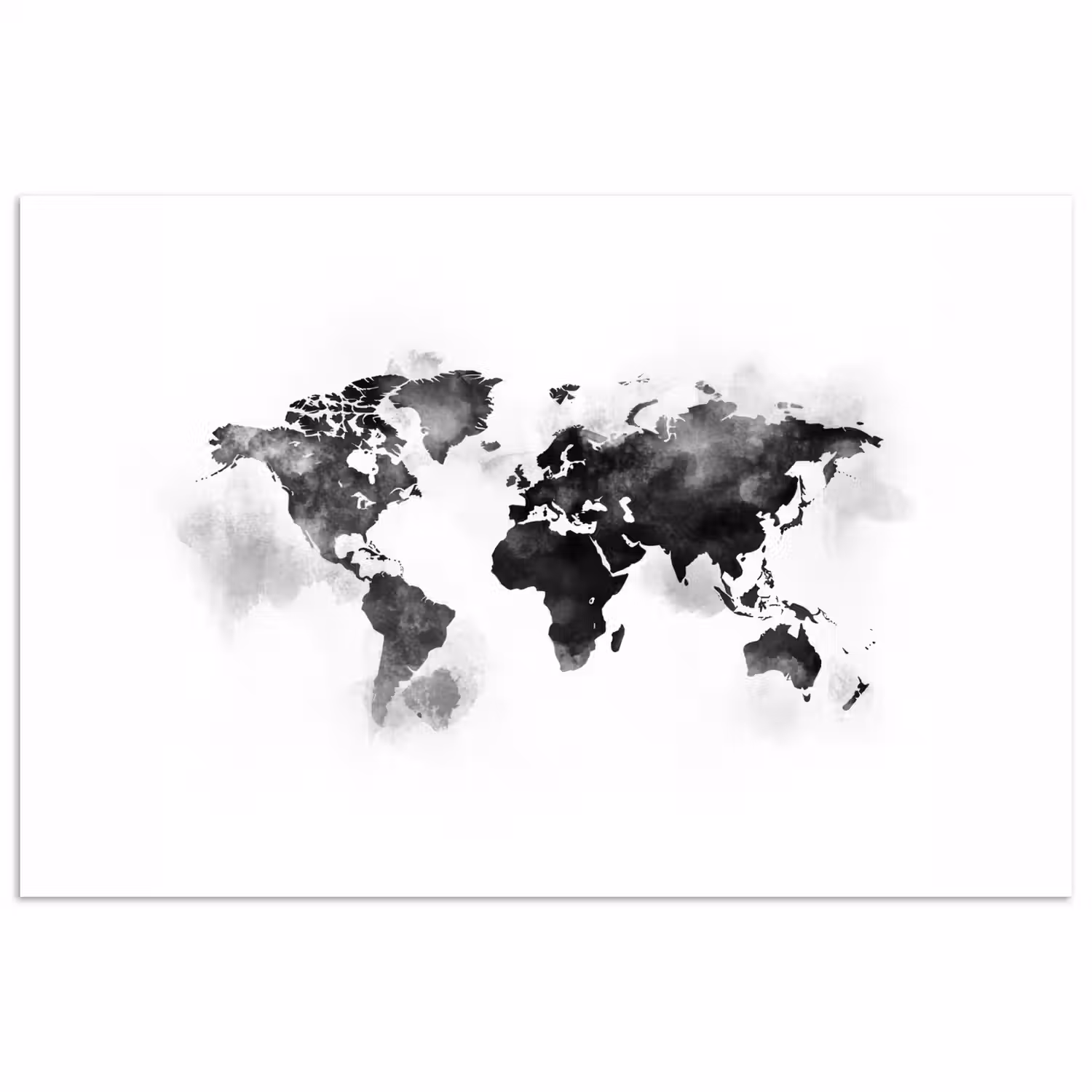 Wereldkaart - Waterverf - Zwart - Wit poster papier klein -3d